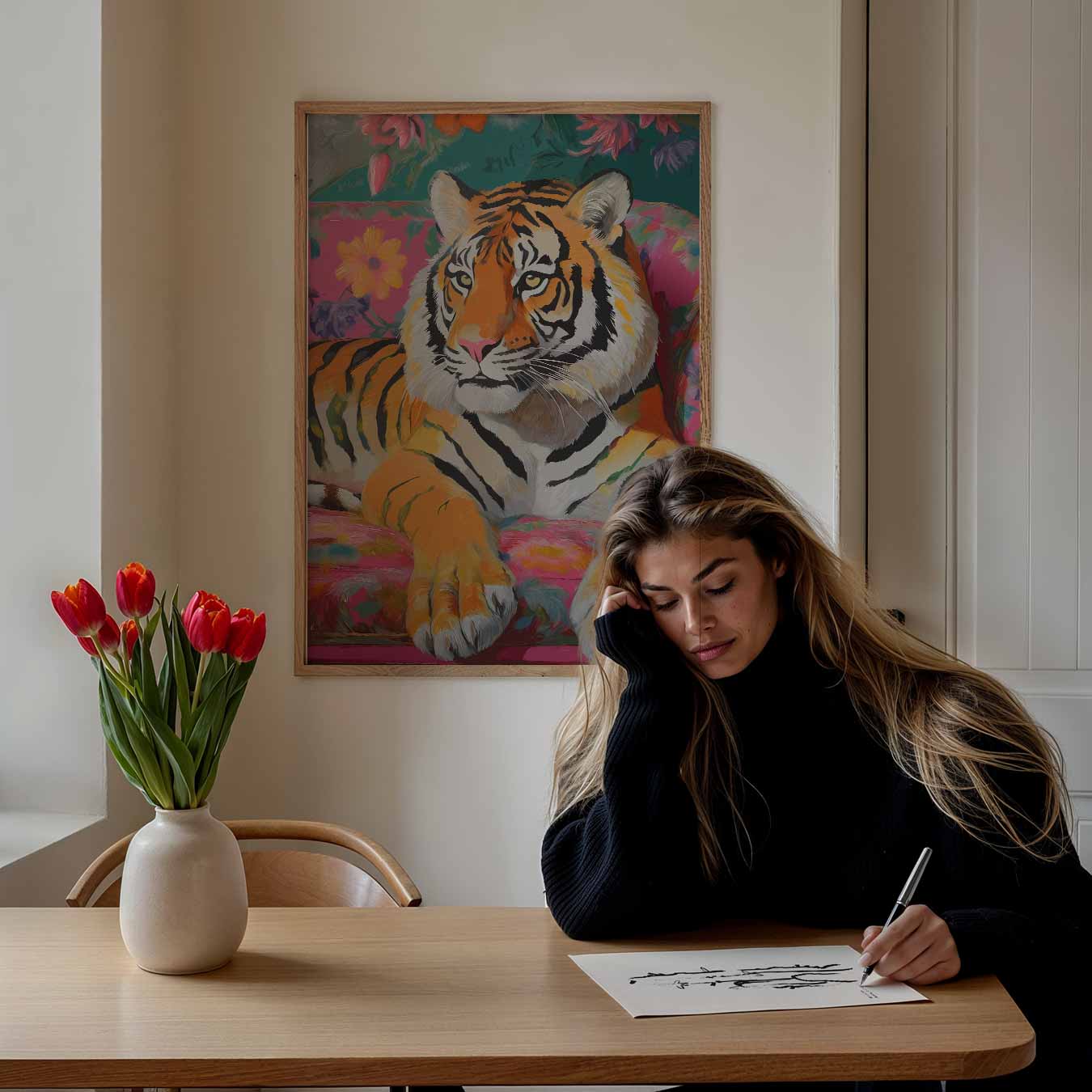 Tropische Tijger in Bloemenweelde Poster