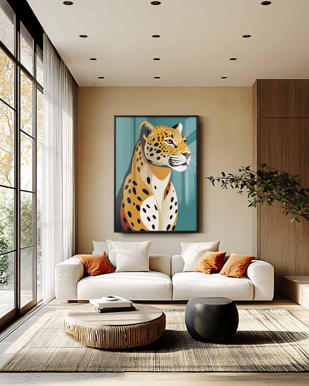 Majestueuze Luipaard op Abstracte Achtergrond Kunstwerk-canvas-dibond-plexiglas-wanddecoratie-WallArtistic