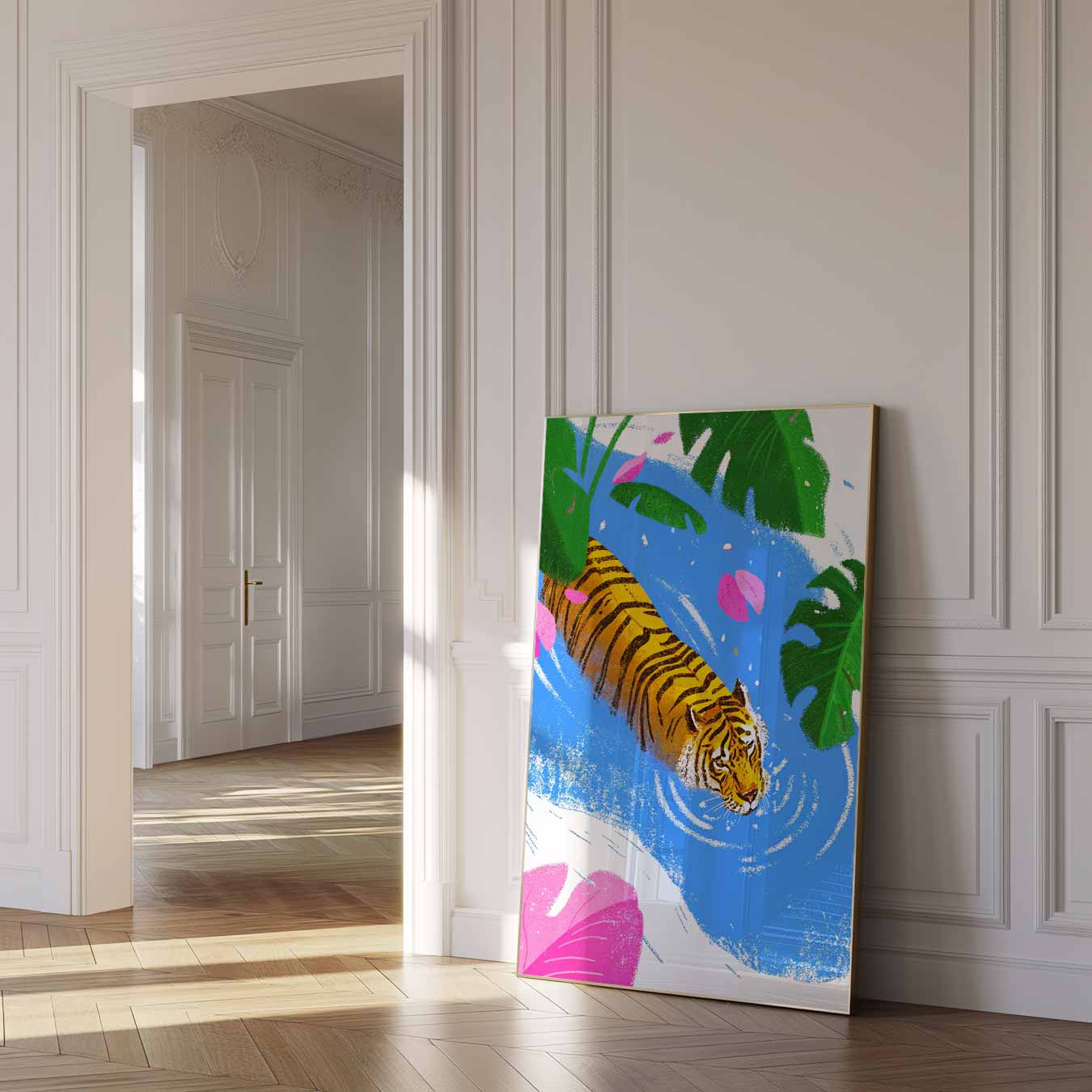 Vrolijke Tijger aan het Zwemmen Poster