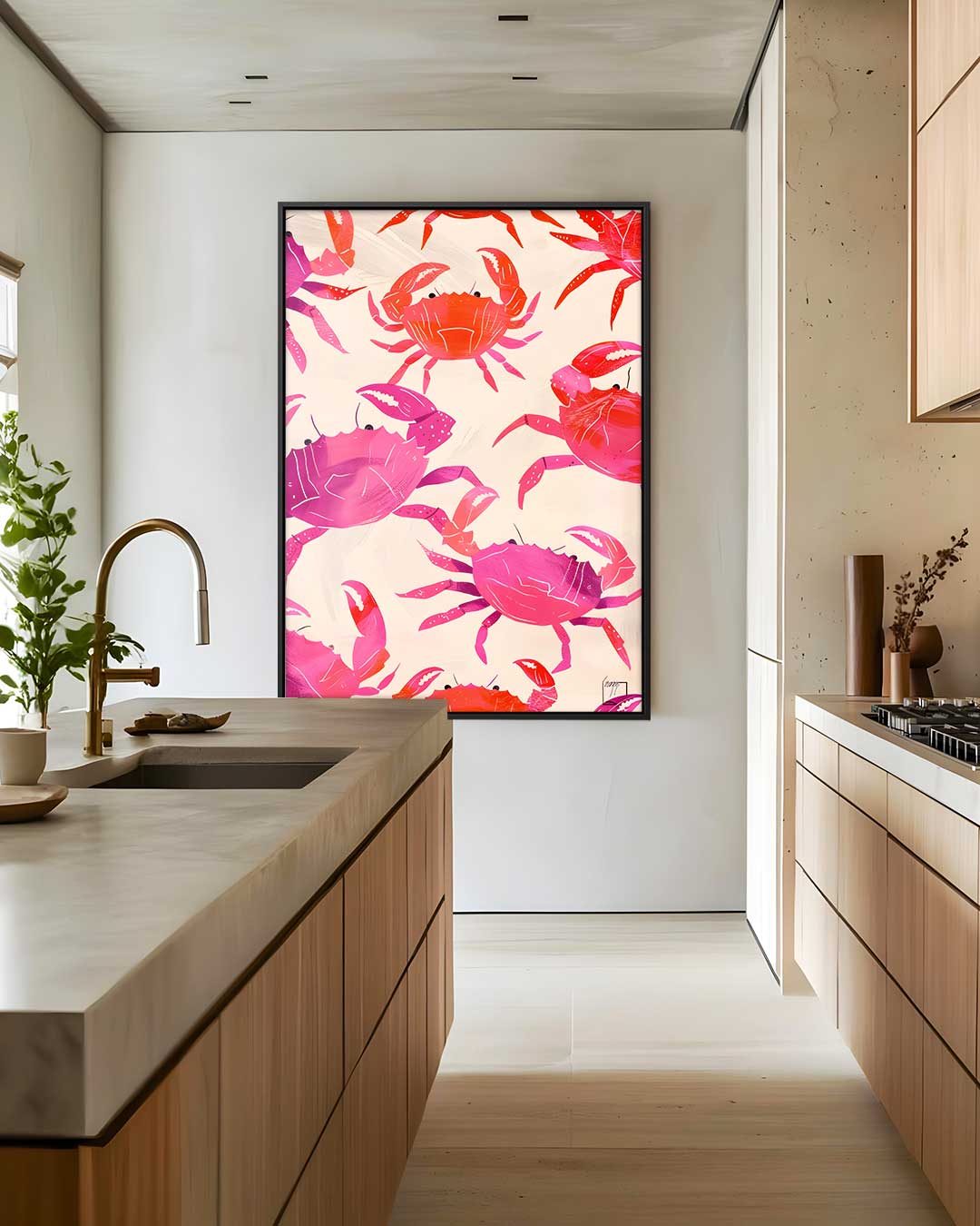 Vrolijke Krabben Illustratie Kunstwerk-canvas-dibond-plexiglas-wanddecoratie-WallArtistic
