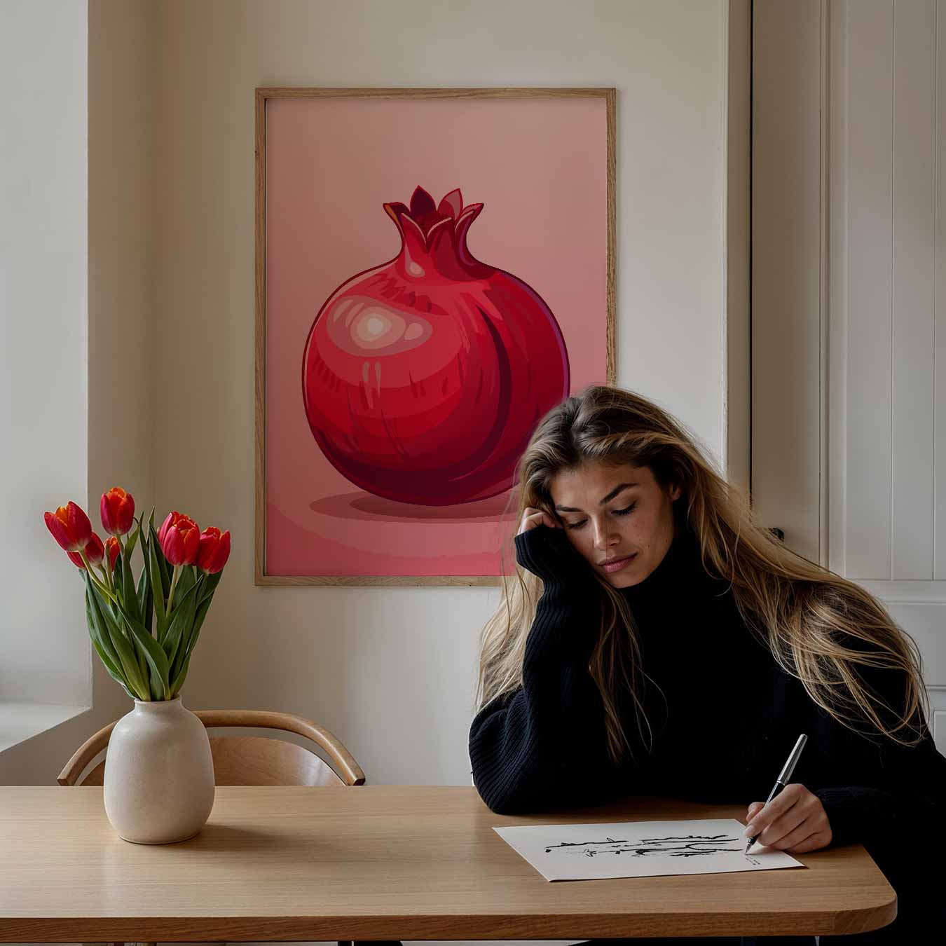 Stijlvolle Granaatappel Illustratie Poster-WallArtistic