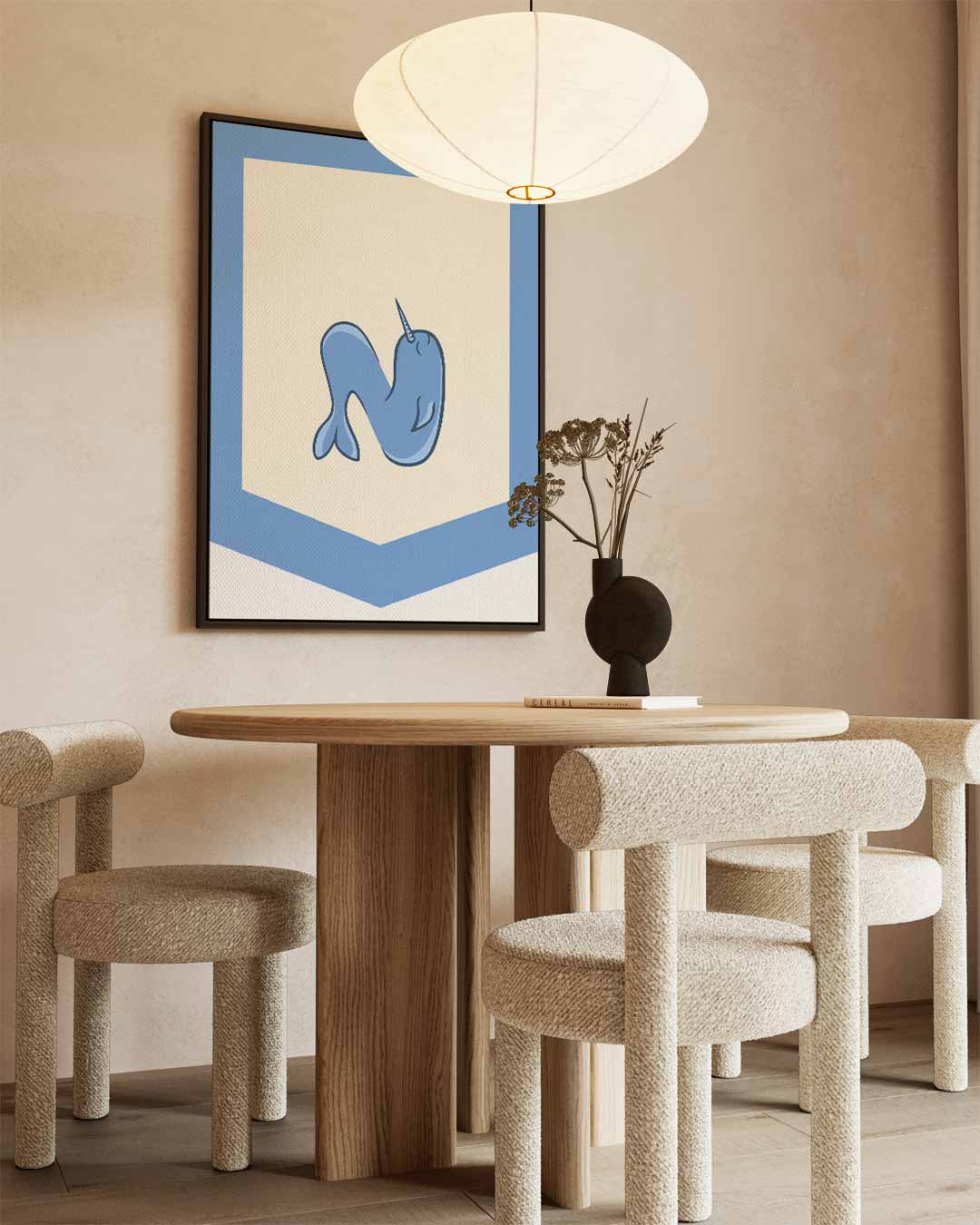 Narwal Illustratie Kunstwerk-canvas-dibond-plexiglas-wanddecoratie-WallArtistic