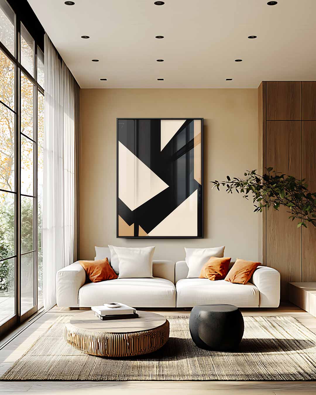 Abstracte Geometrie in Bruin en Zwart Kunstwerk-canvas-dibond-plexiglas-wanddecoratie-WallArtistic