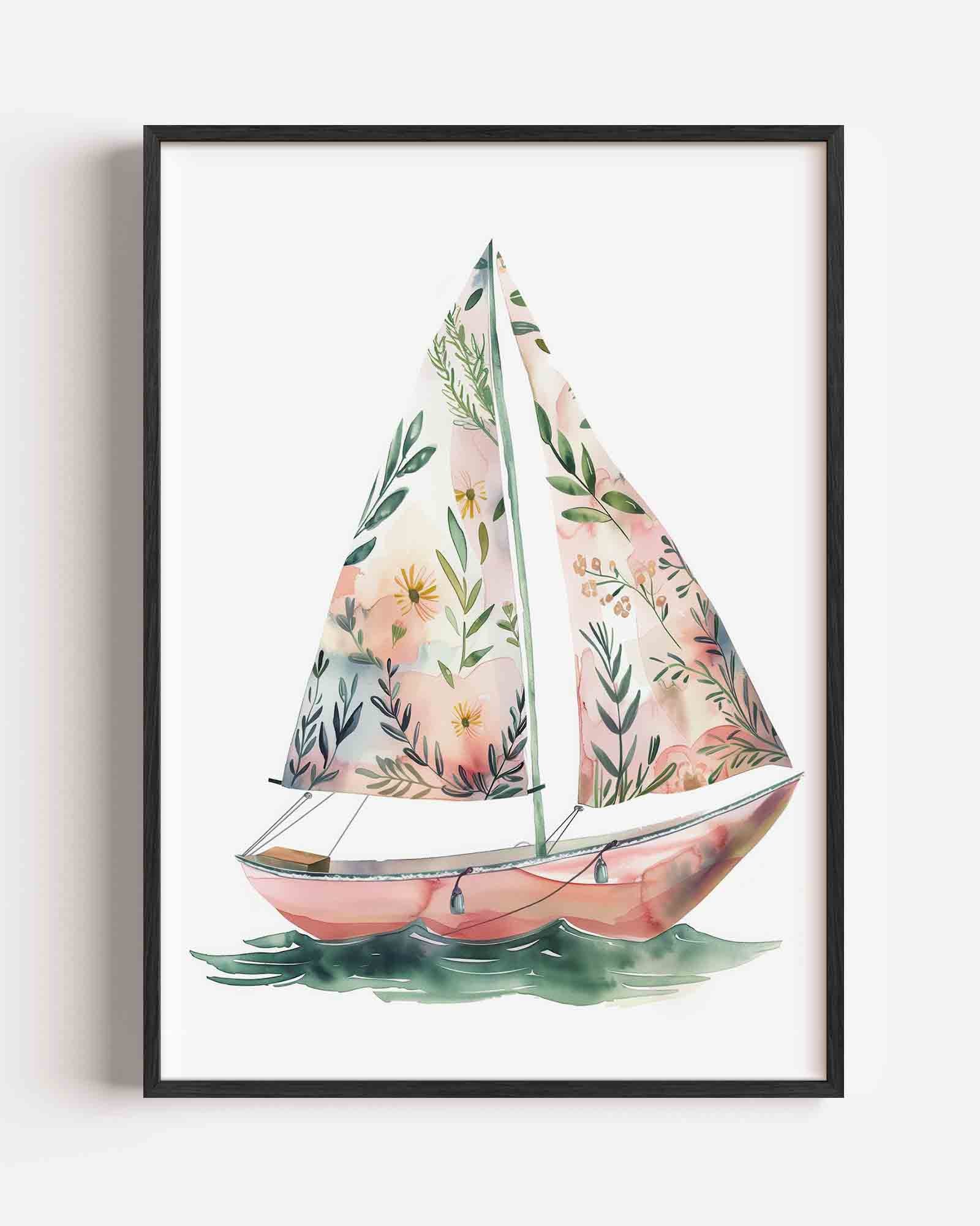 Zeilboot met bloemen Poster