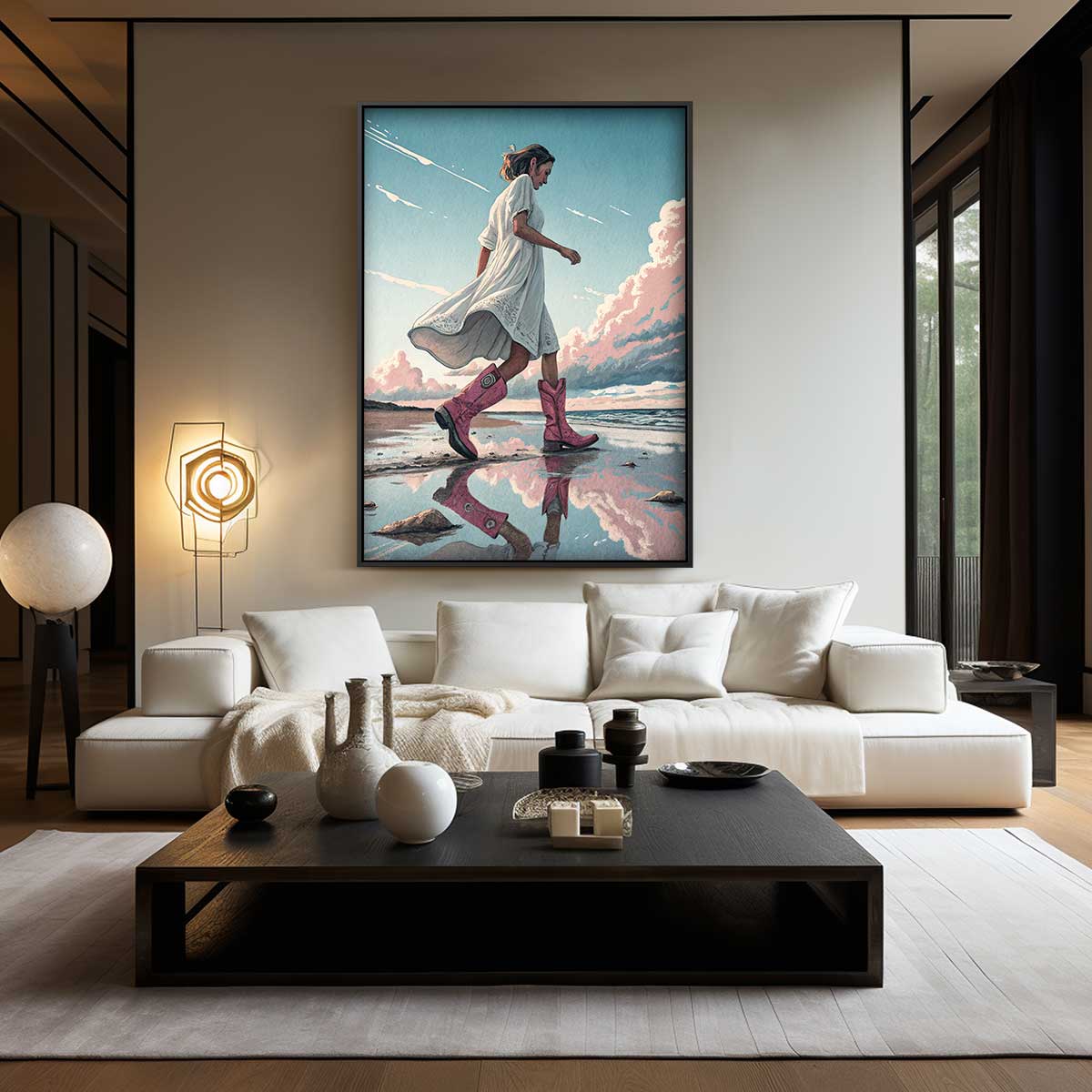 Stijlvolle Wandeling aan de Kust Kunstwerk-canvas-dibond-plexiglas-wanddecoratie-WallArtistic