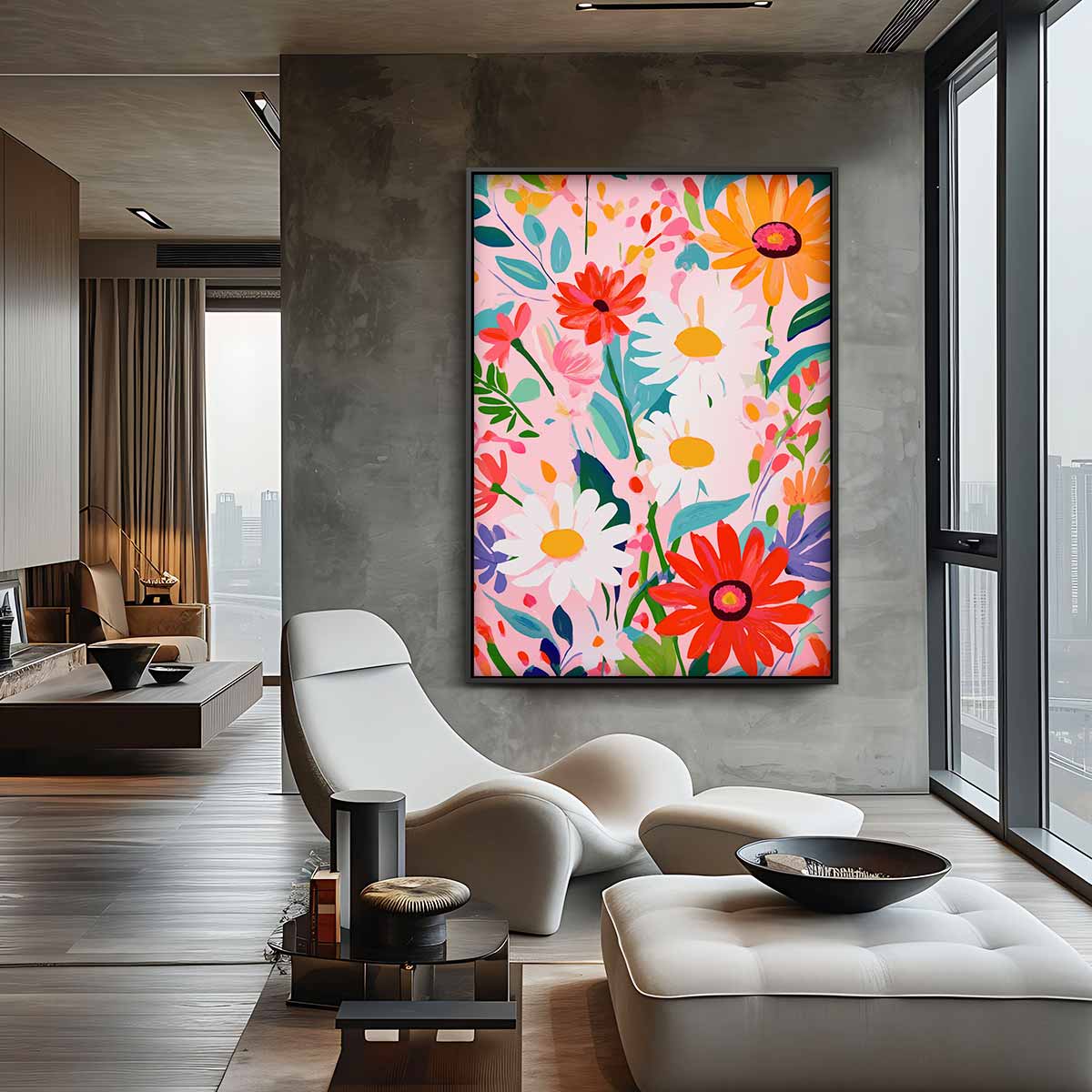 Bloemenpracht op Roze Kunstwerk-canvas-dibond-plexiglas-wanddecoratie-WallArtistic