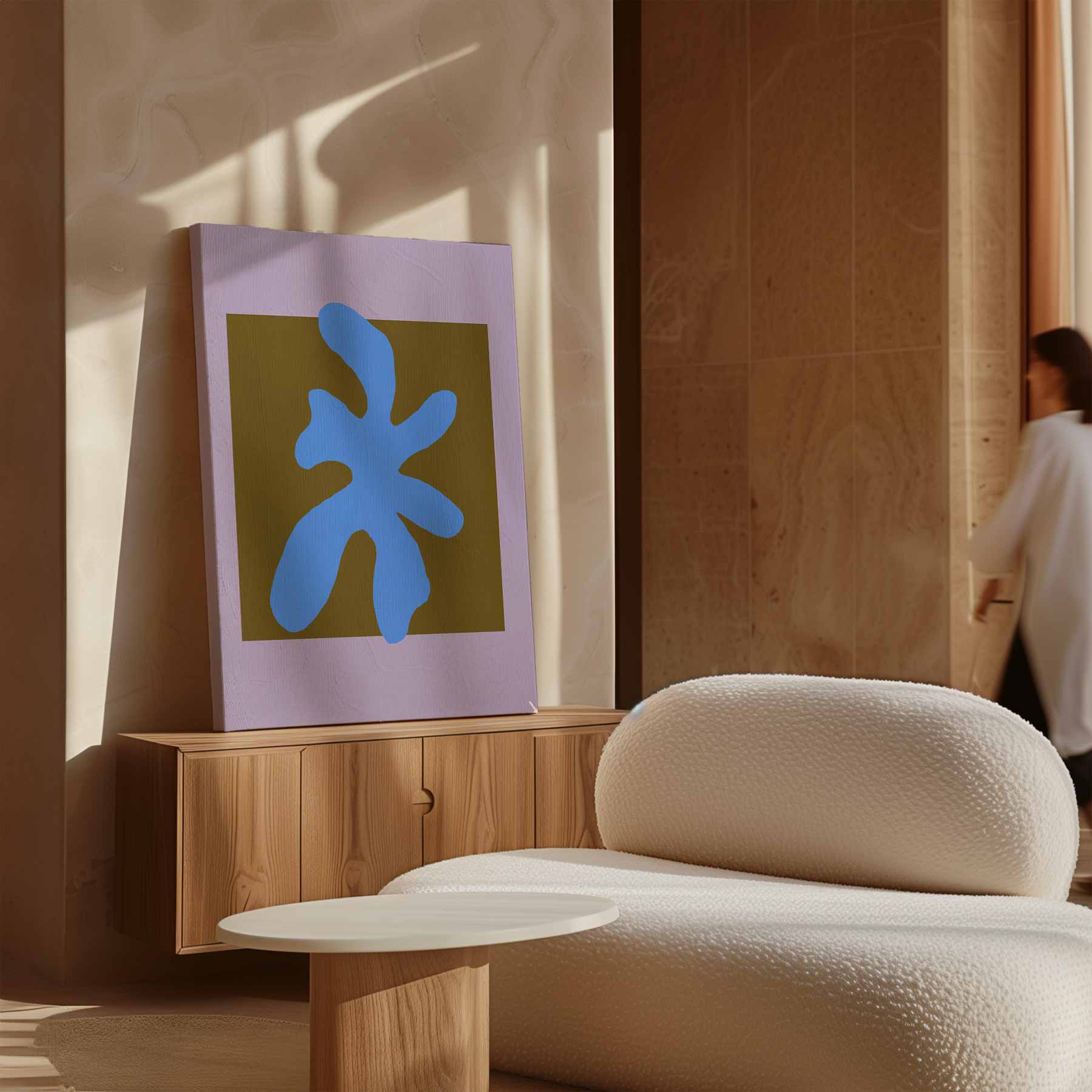Abstracte Blauw Op Kleurblok Kunstwerk-canvas-dibond-plexiglas-wanddecoratie-WallArtistic
