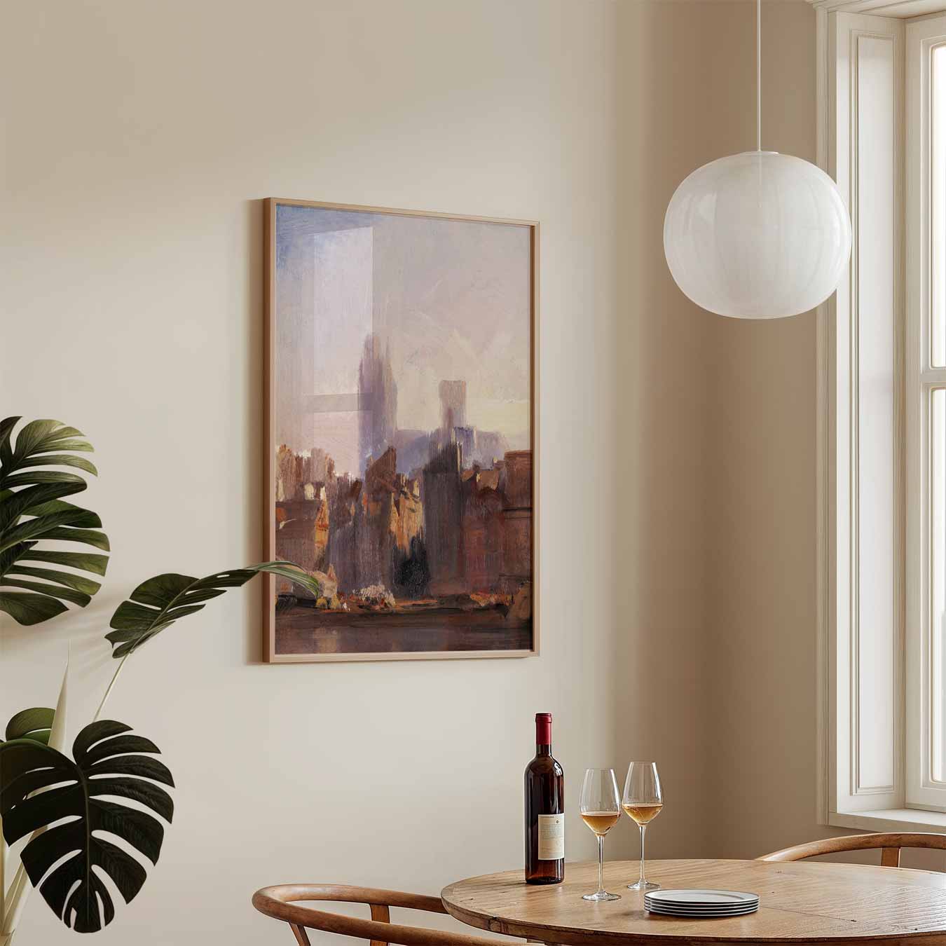 Stadssilhouet bij Zonsopgang Poster