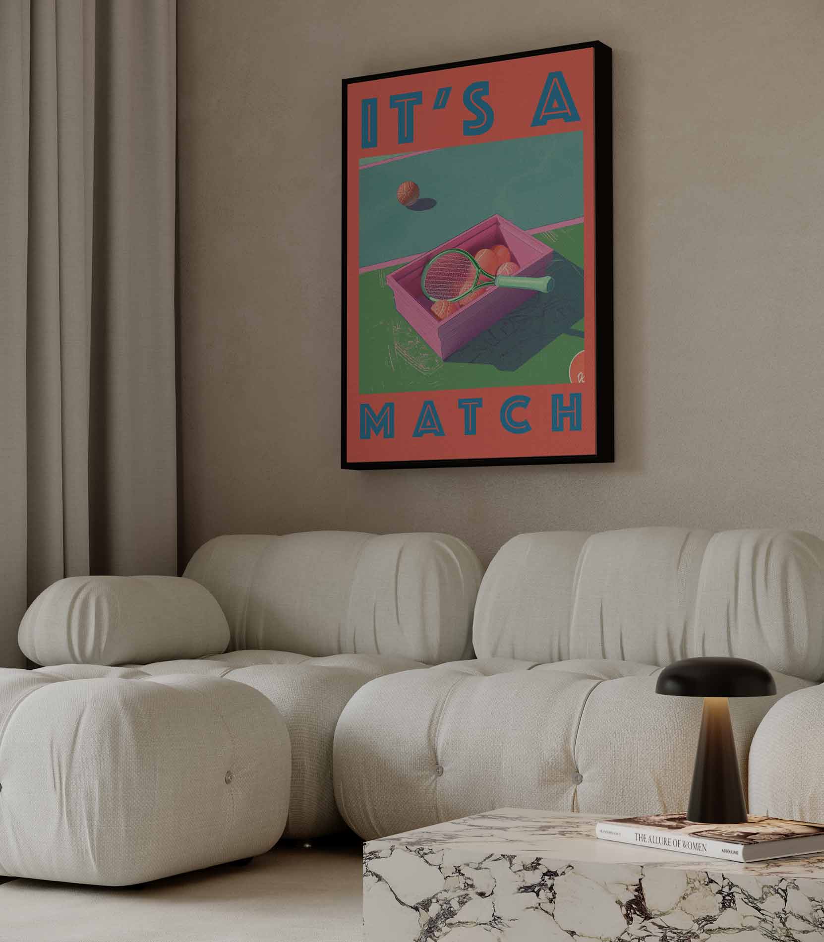 Speelse Tennisdisplay Kunstwerk-canvas-dibond-plexiglas-wanddecoratie-WallArtistic