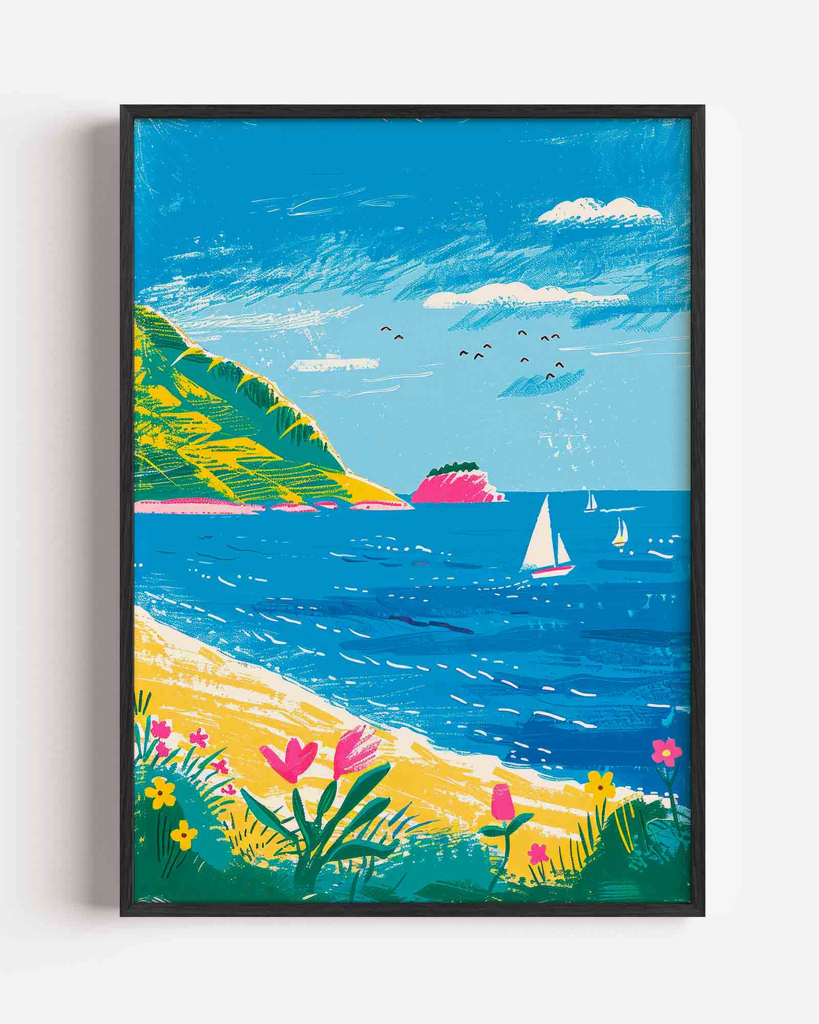 Zeilboten en bloemen Poster