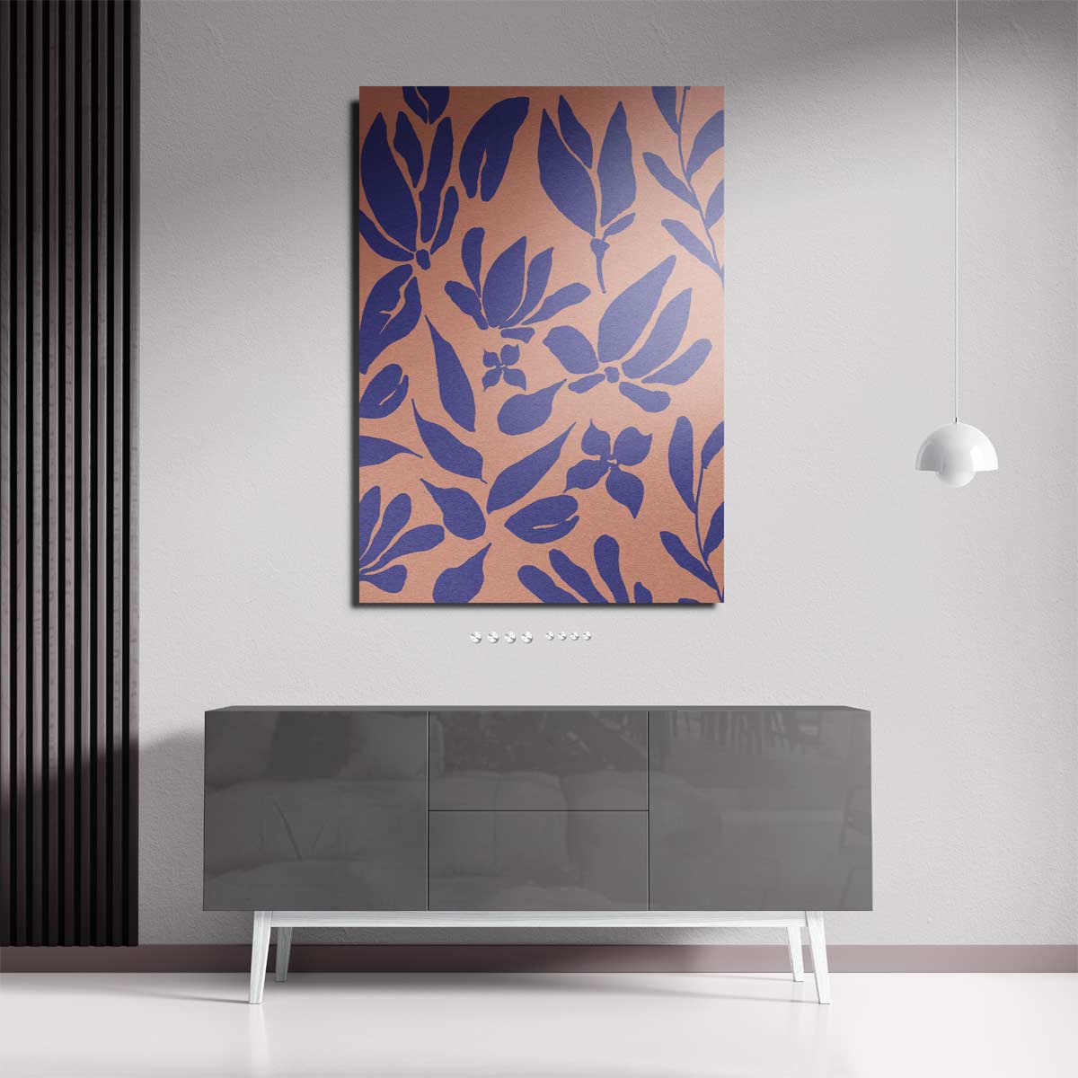 Bladeren in Paars op Perzik Kunstwerk-canvas-dibond-plexiglas-wanddecoratie-WallArtistic