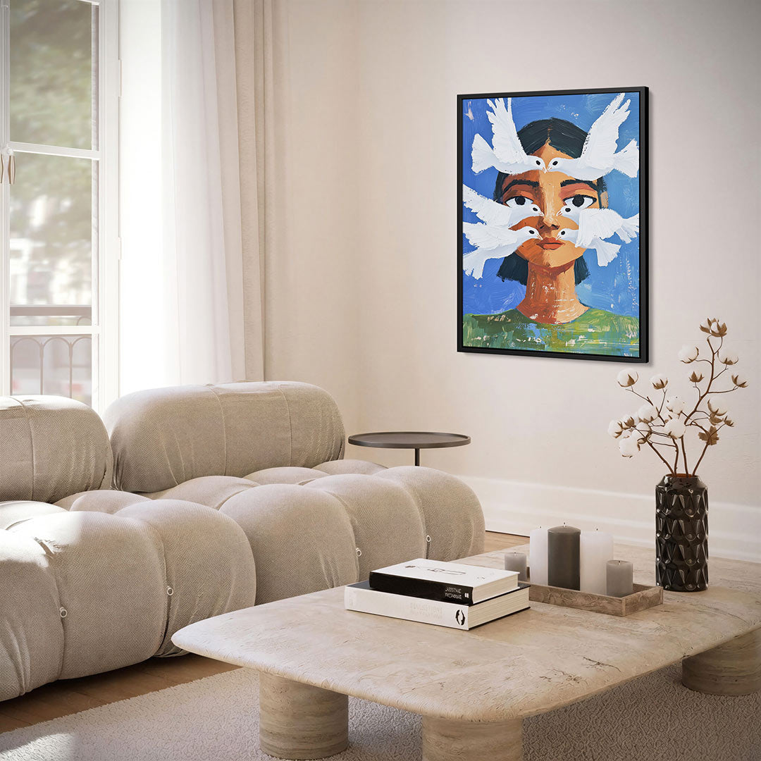 Vogels en gezicht Kunstwerk