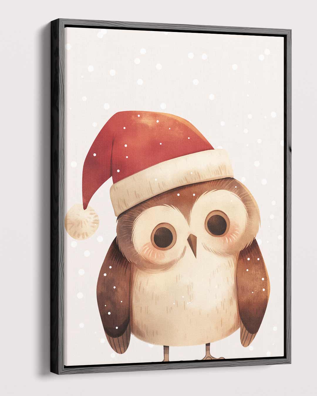 Schattige Uil met Kerstmuts Kunstwerk-canvas-dibond-plexiglas-wanddecoratie-WallArtistic