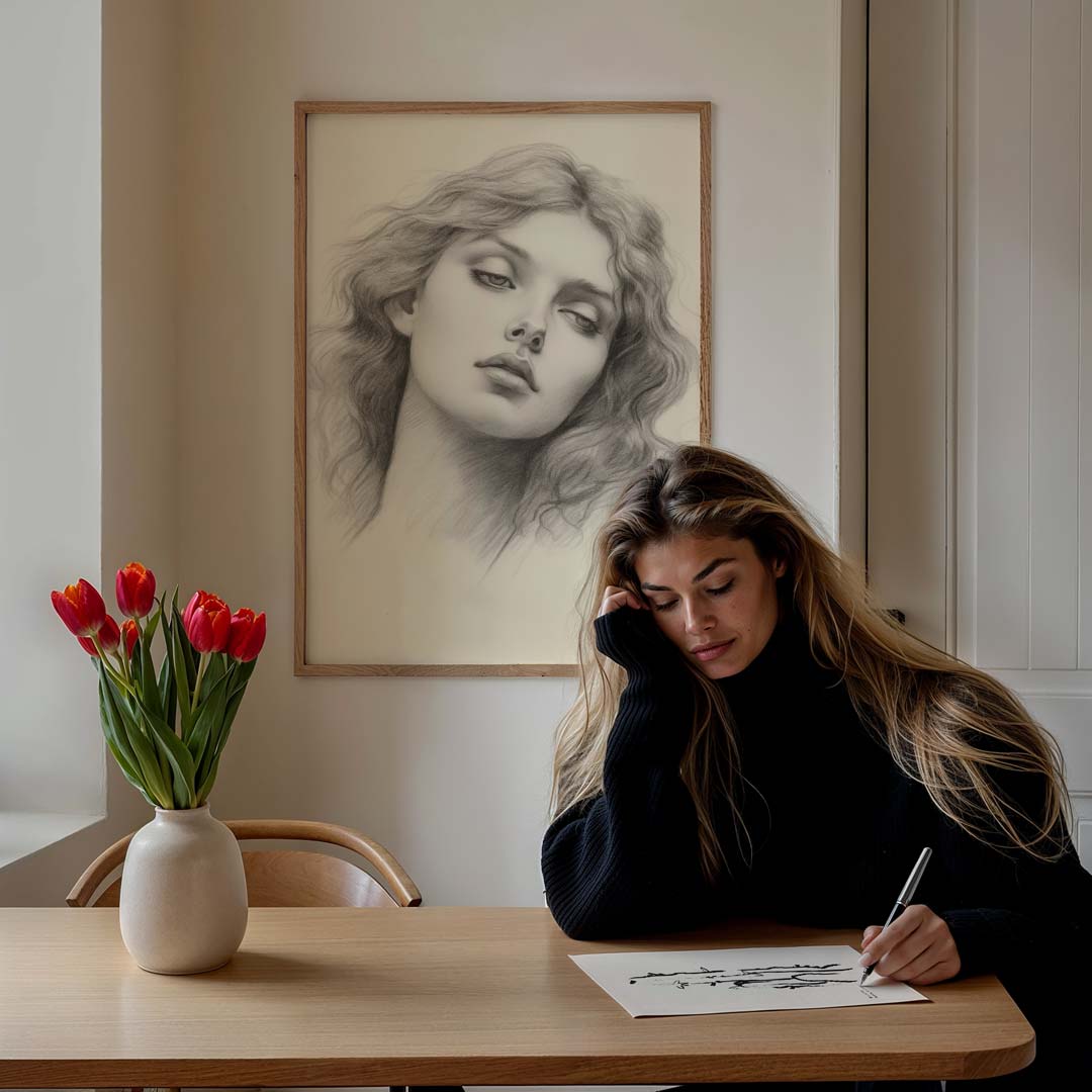 Dromerige Illustratie van een Vrouw Poster-WallArtistic