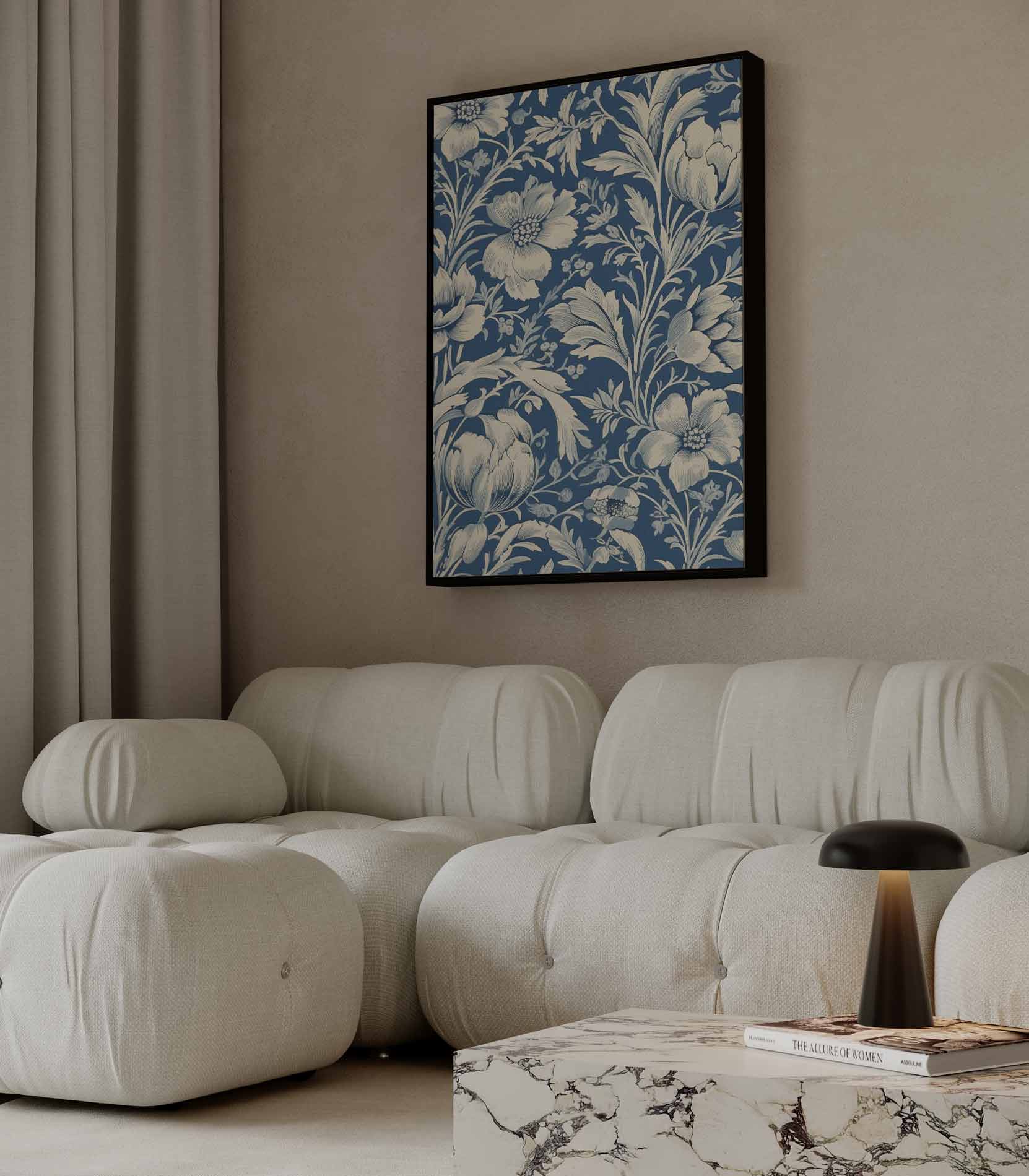 Bloemrijk Blauw Behang Kunstwerk-canvas-dibond-plexiglas-wanddecoratie-WallArtistic