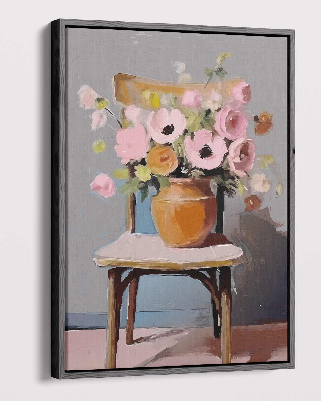 Bloemenpracht op Stoel Kunstwerk-canvas-dibond-plexiglas-wanddecoratie-WallArtistic