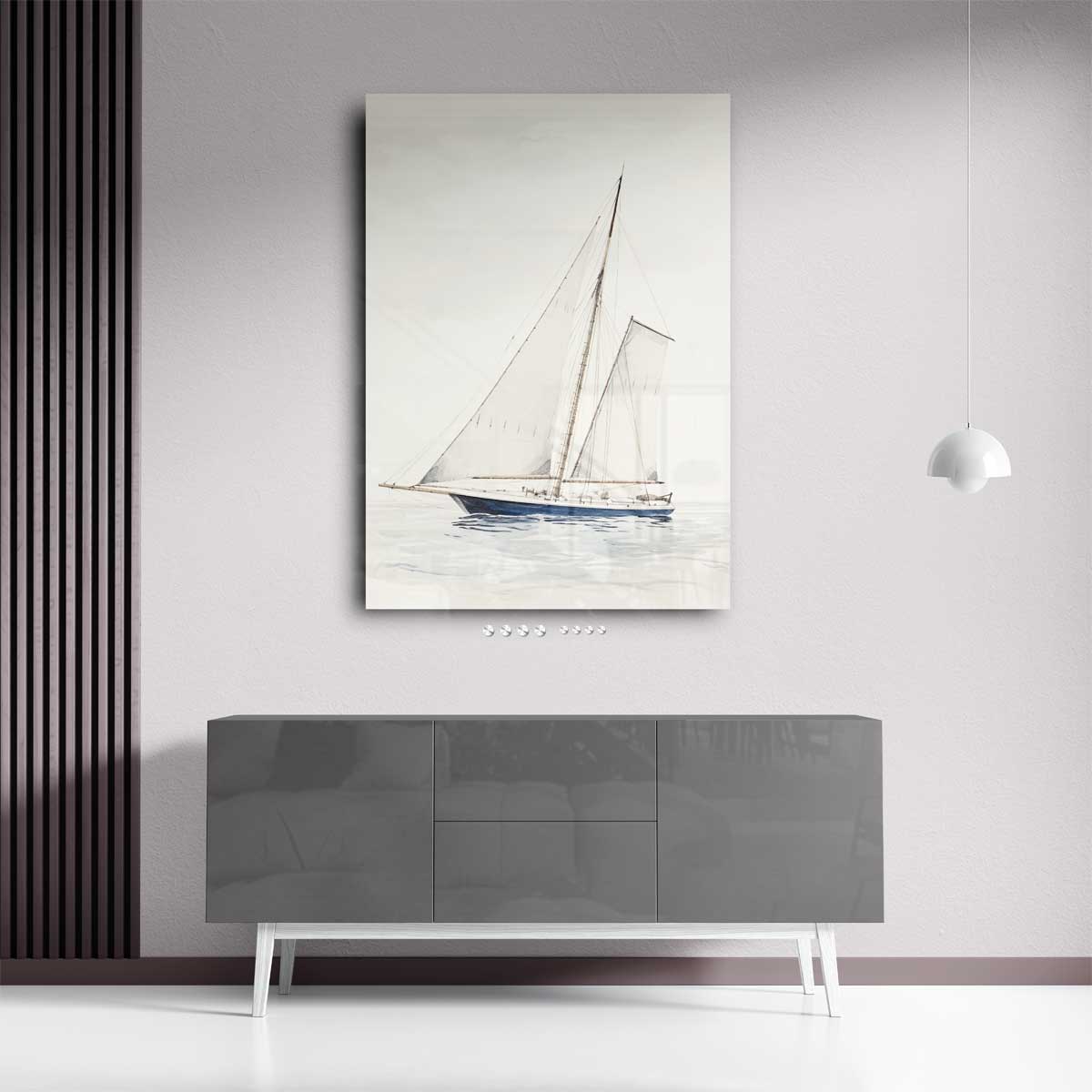 Zeilboot op Rustige Zee Kunstwerk-canvas-dibond-plexiglas-wanddecoratie-WallArtistic