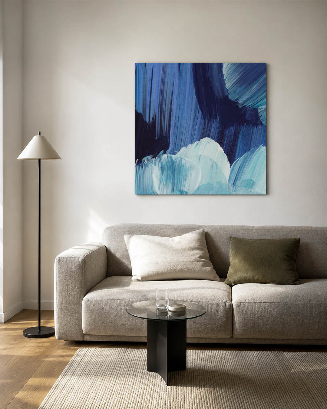 Dynamische blauwe strokes Kunstwerk