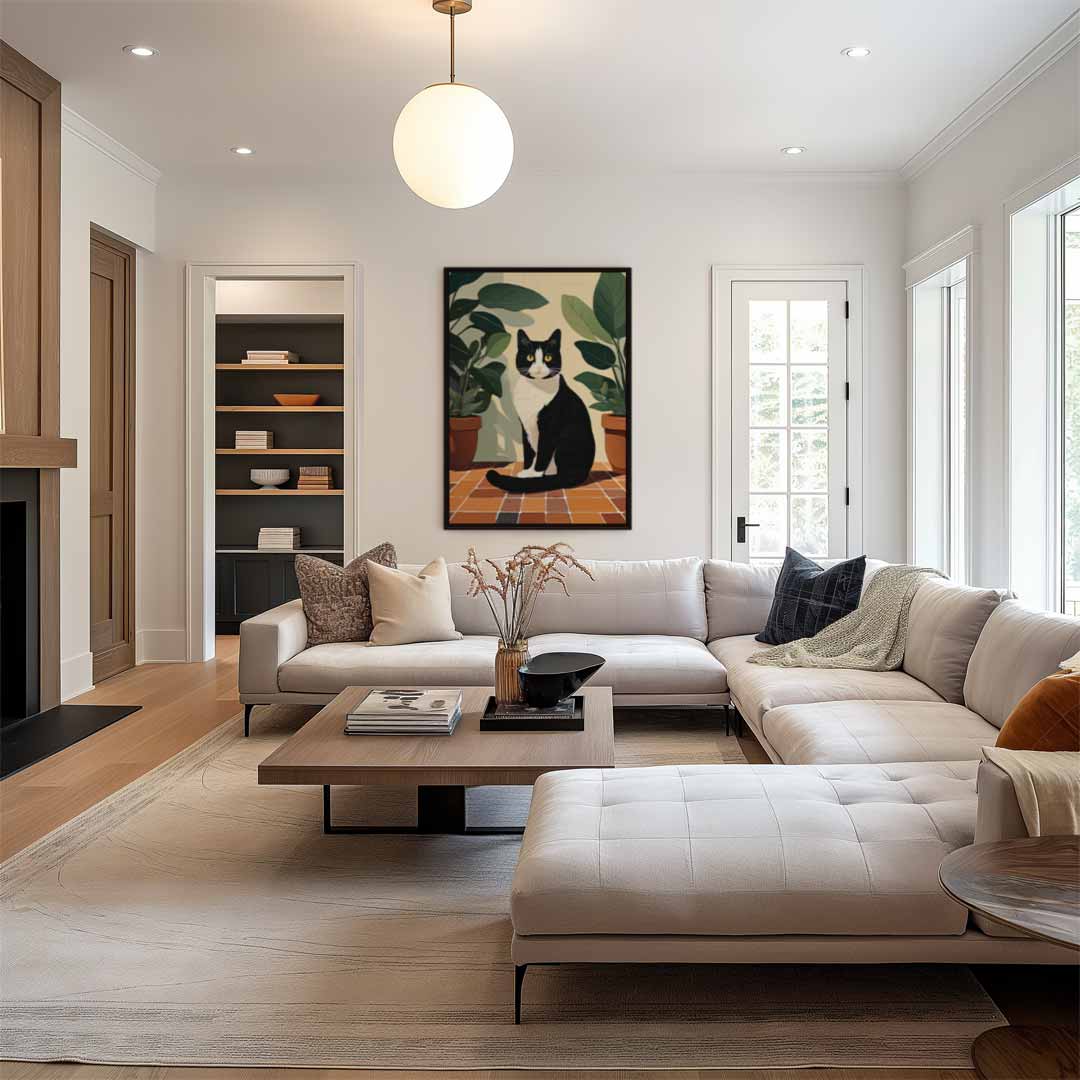 Charmante Kat tussen Groen Kunstwerk-canvas-dibond-plexiglas-wanddecoratie-WallArtistic