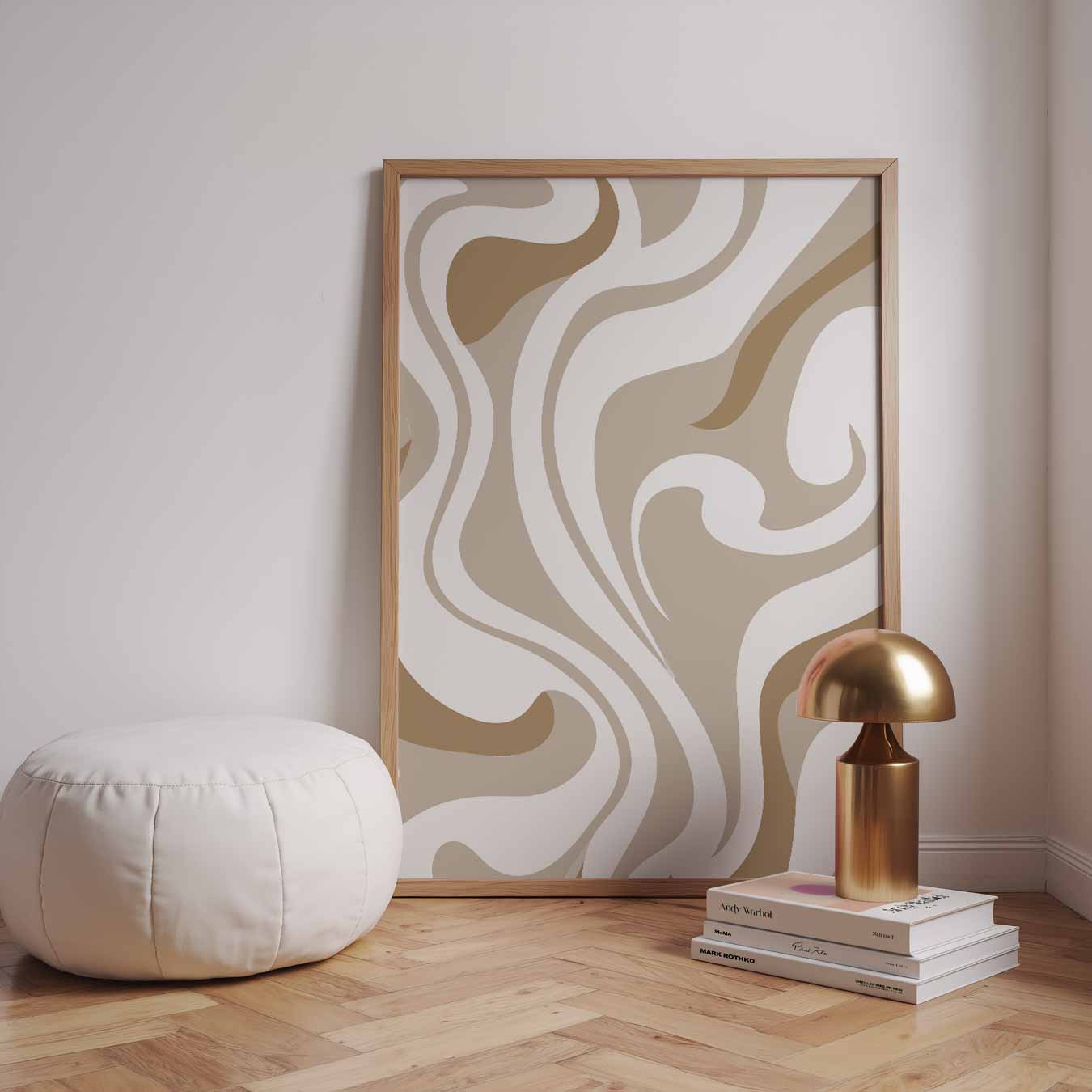 Beige Golven Abstract Poster-WallArtistic