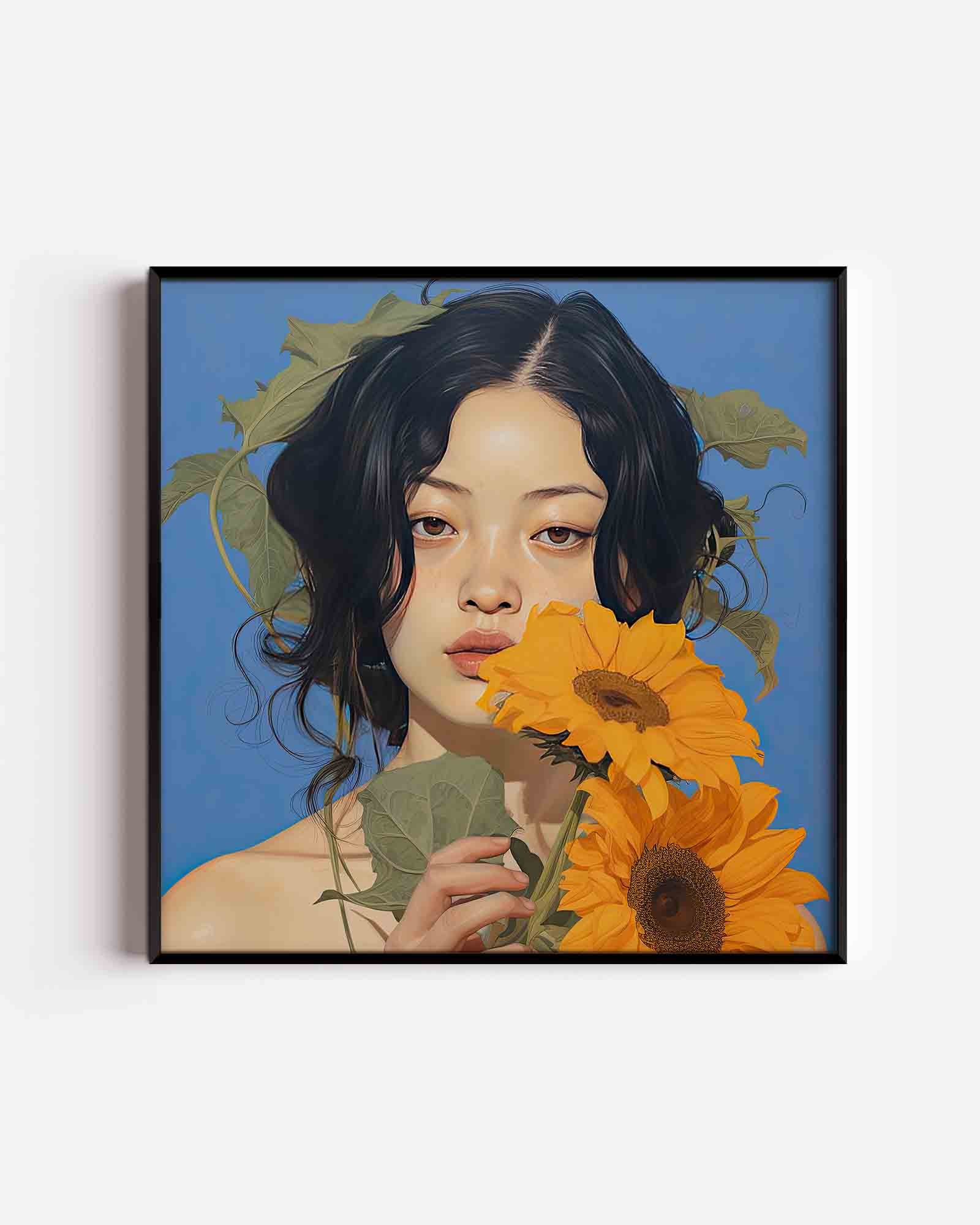 Vrouw met zonnebloemen Poster