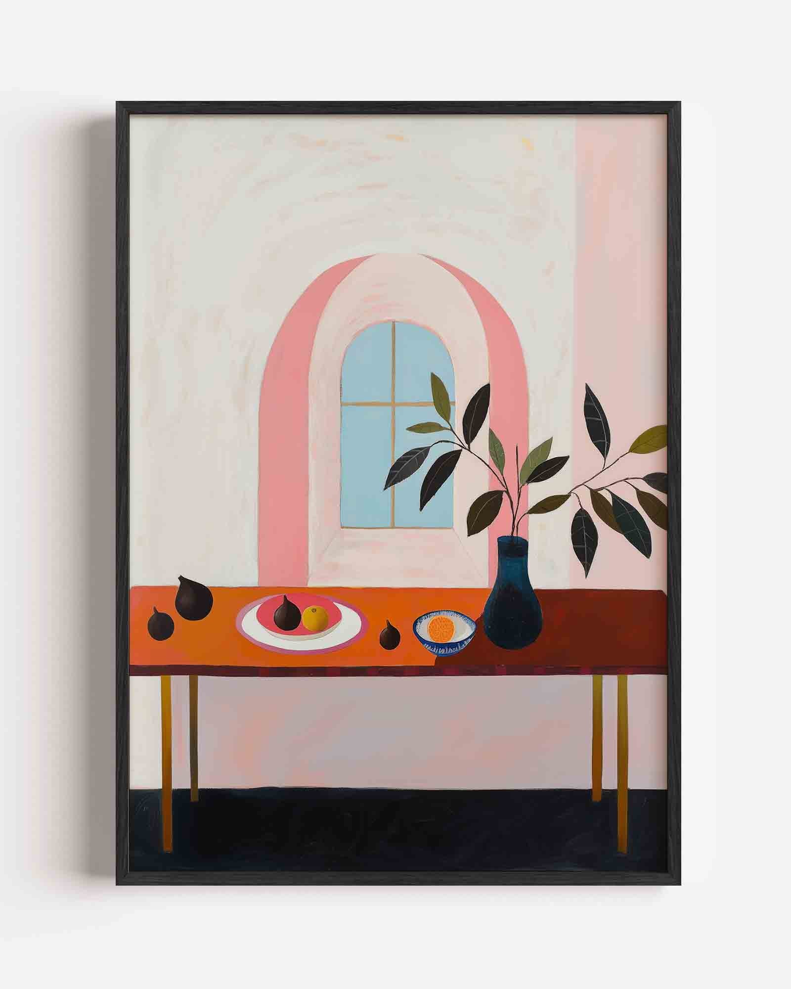 Stilleven met tafel en raam Poster