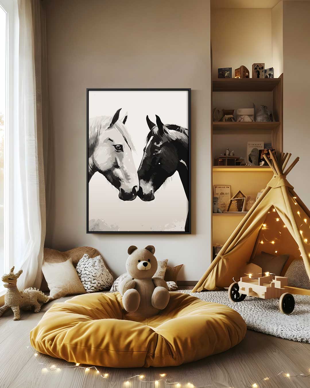 Vriendschap van Paarden Kunstwerk-canvas-dibond-plexiglas-wanddecoratie-WallArtistic