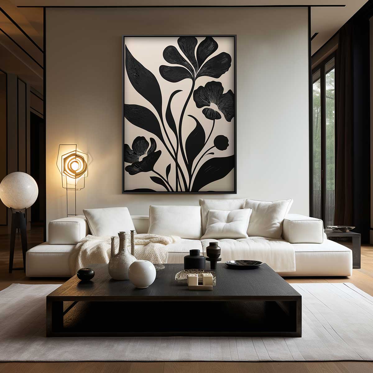 Bloemenpracht in Zwart-Wit Kunstwerk-canvas-dibond-plexiglas-wanddecoratie-WallArtistic