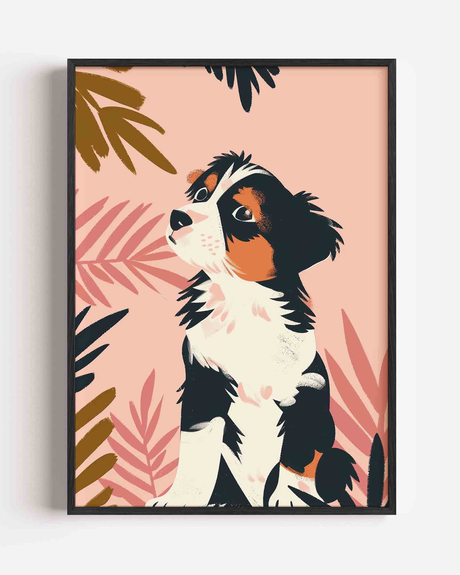 Hond met bladeren Poster