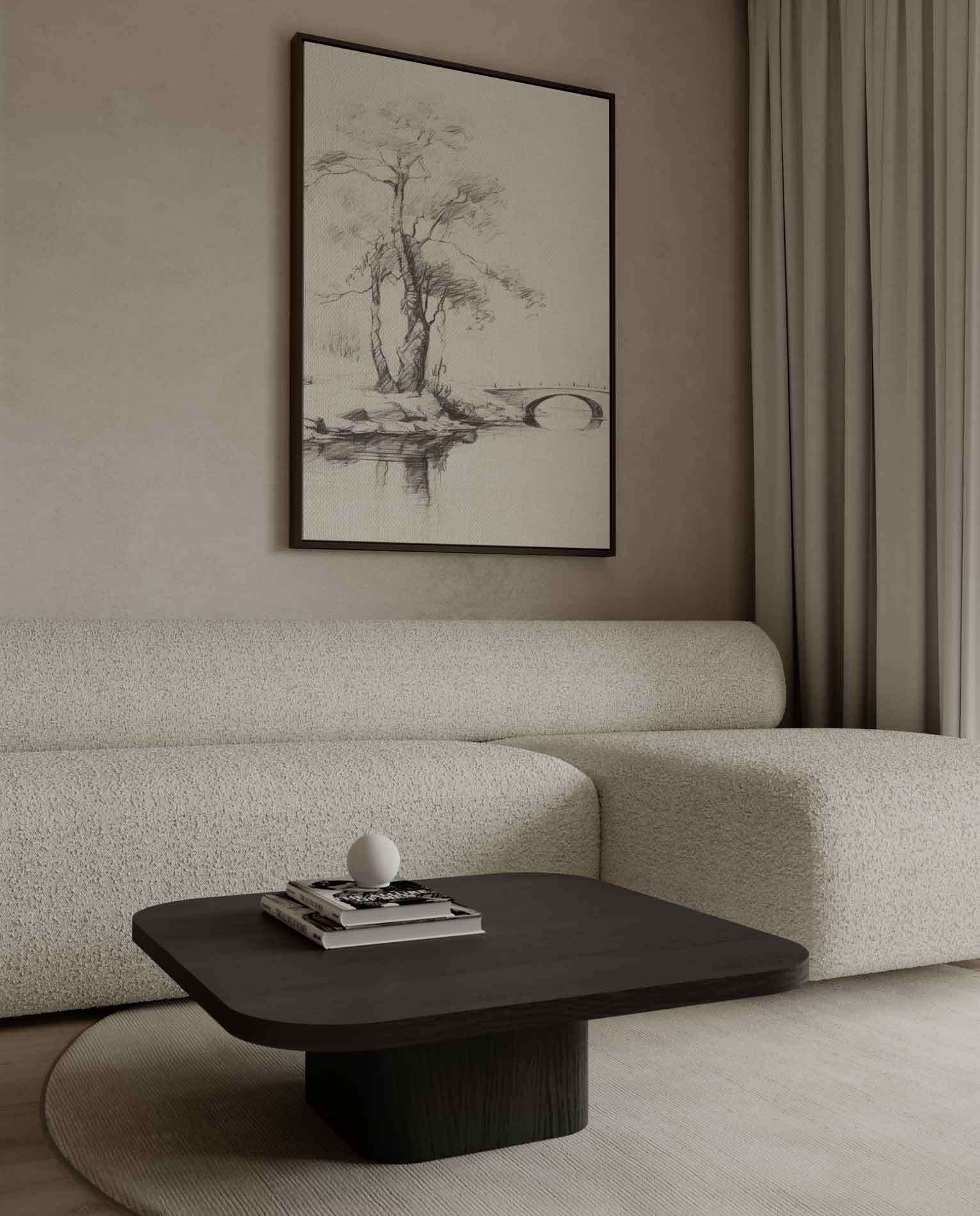 Elegante Boslandschap Schets Kunstwerk-canvas-dibond-plexiglas-wanddecoratie-WallArtistic