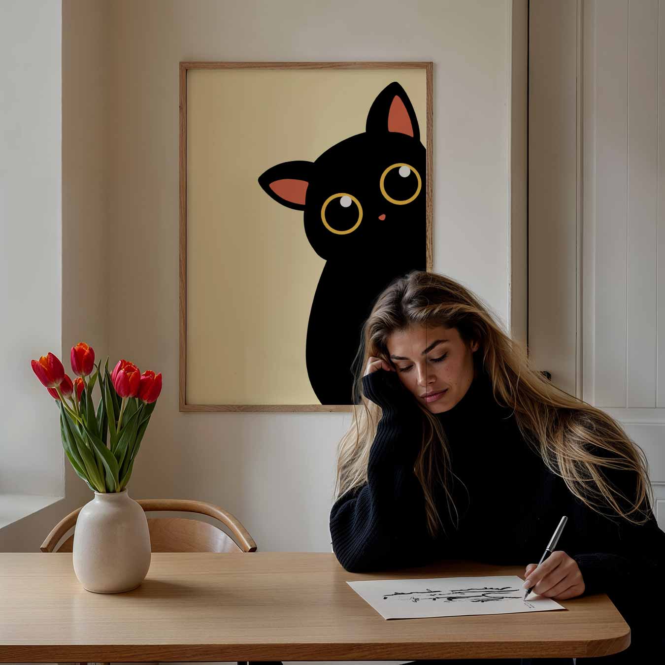 Schattige Kat in Minimalistisch Design Poster