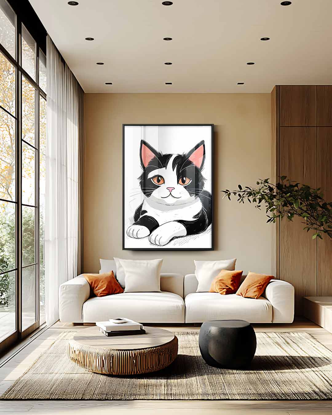 Schattige Kat Illustratie Kunstwerk-canvas-dibond-plexiglas-wanddecoratie-WallArtistic