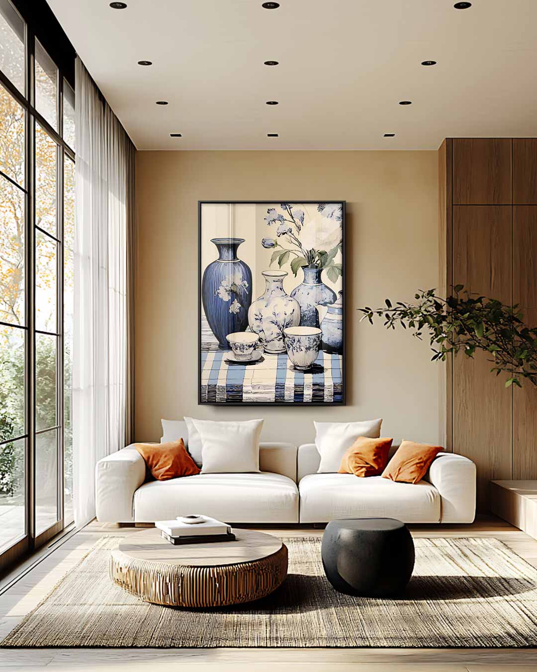 Tijdloze Elegantie in Blauw en Wit Kunstwerk-canvas-dibond-plexiglas-wanddecoratie-WallArtistic