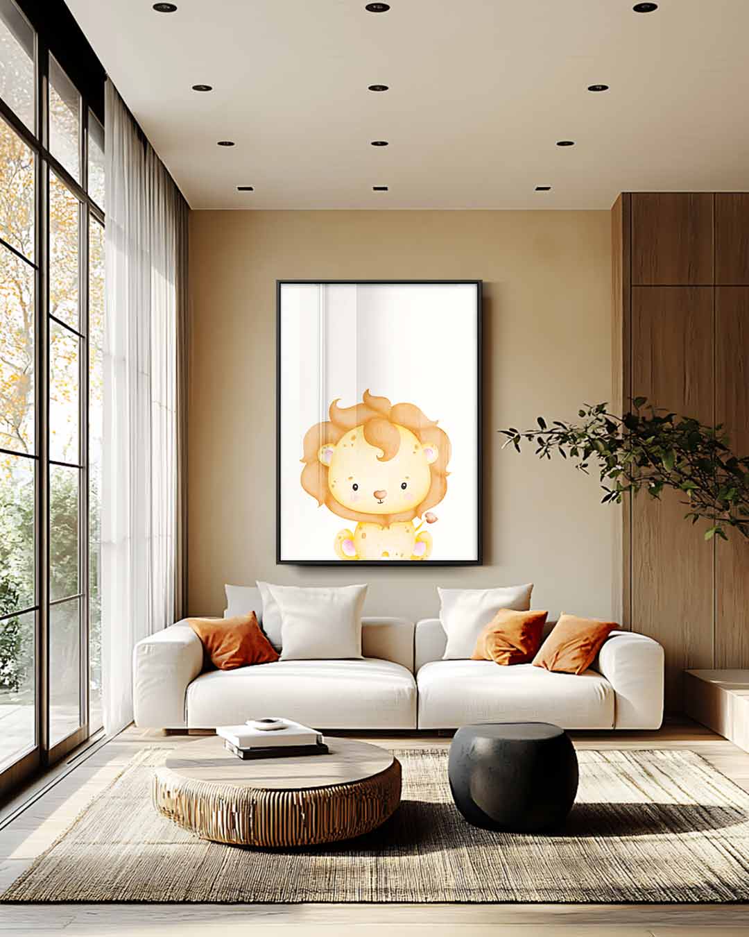 Schattig Leeuwtje Illustratie Kunstwerk-canvas-dibond-plexiglas-wanddecoratie-WallArtistic