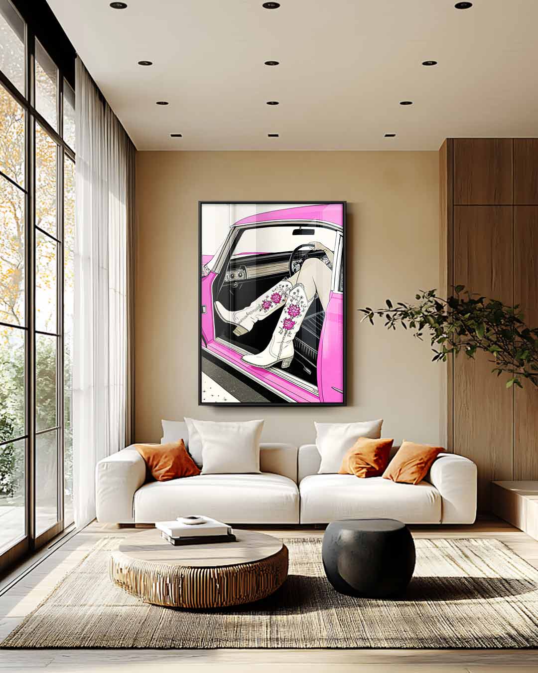 Retro Chic Met Roze Randen Kunstwerk-canvas-dibond-plexiglas-wanddecoratie-WallArtistic