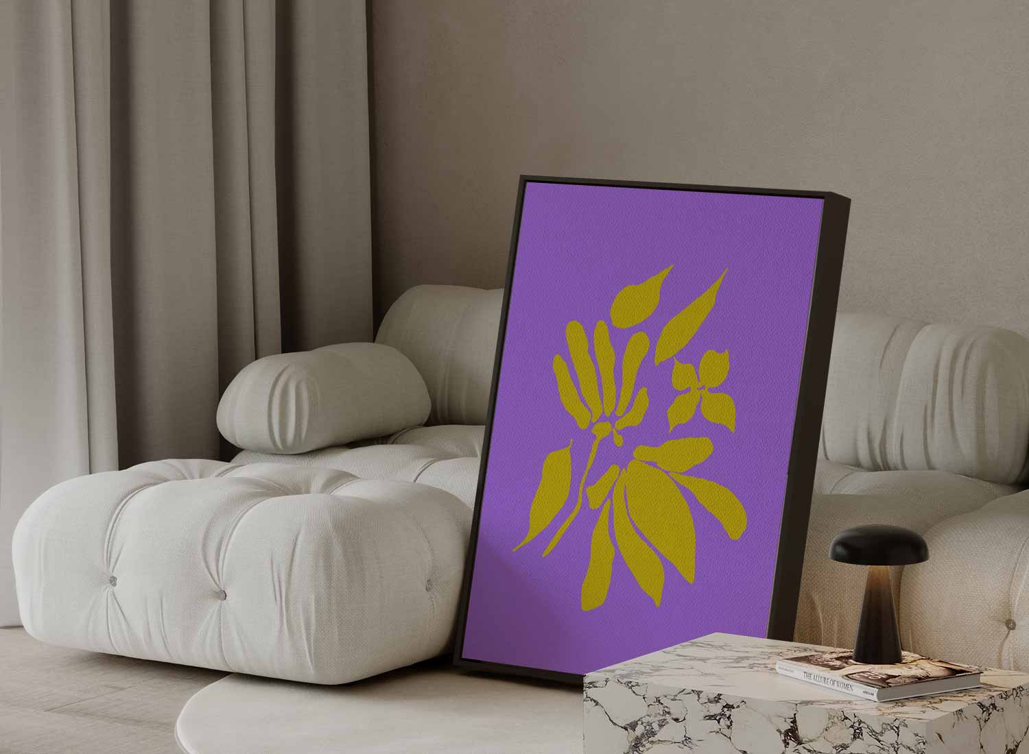 Bloemenenexplosie in Geel en Paars Kunstwerk-canvas-dibond-plexiglas-wanddecoratie-WallArtistic