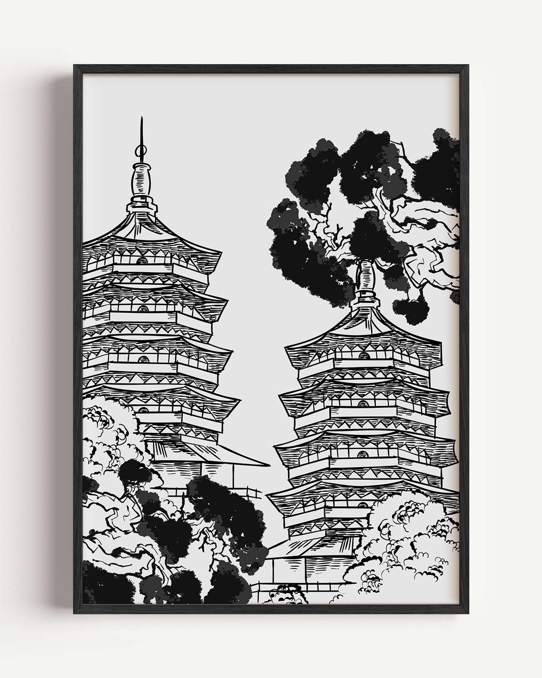 Zen Pagode Illustratie Poster-WallArtistic