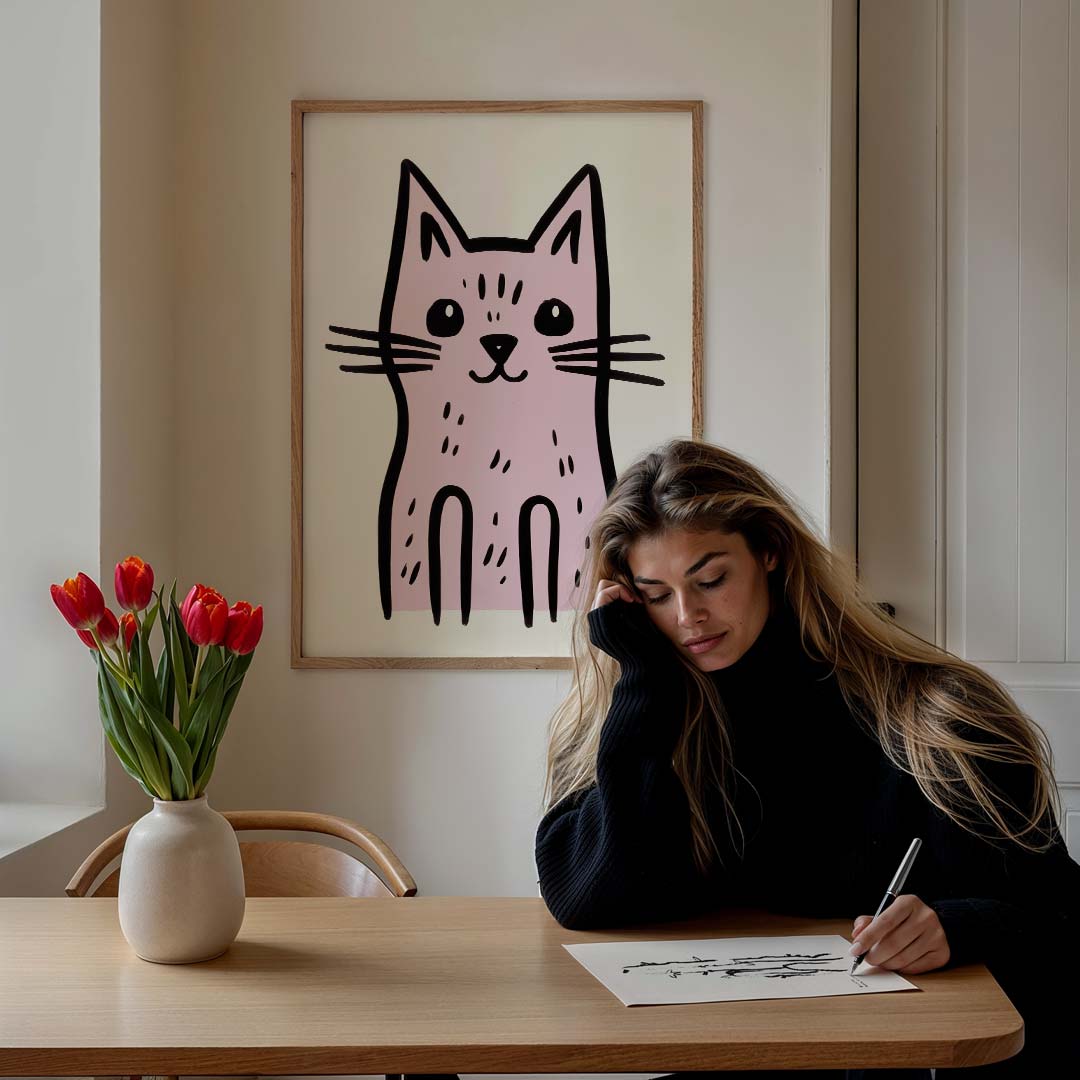 Schattige Roze Kattenposter-WallArtistic