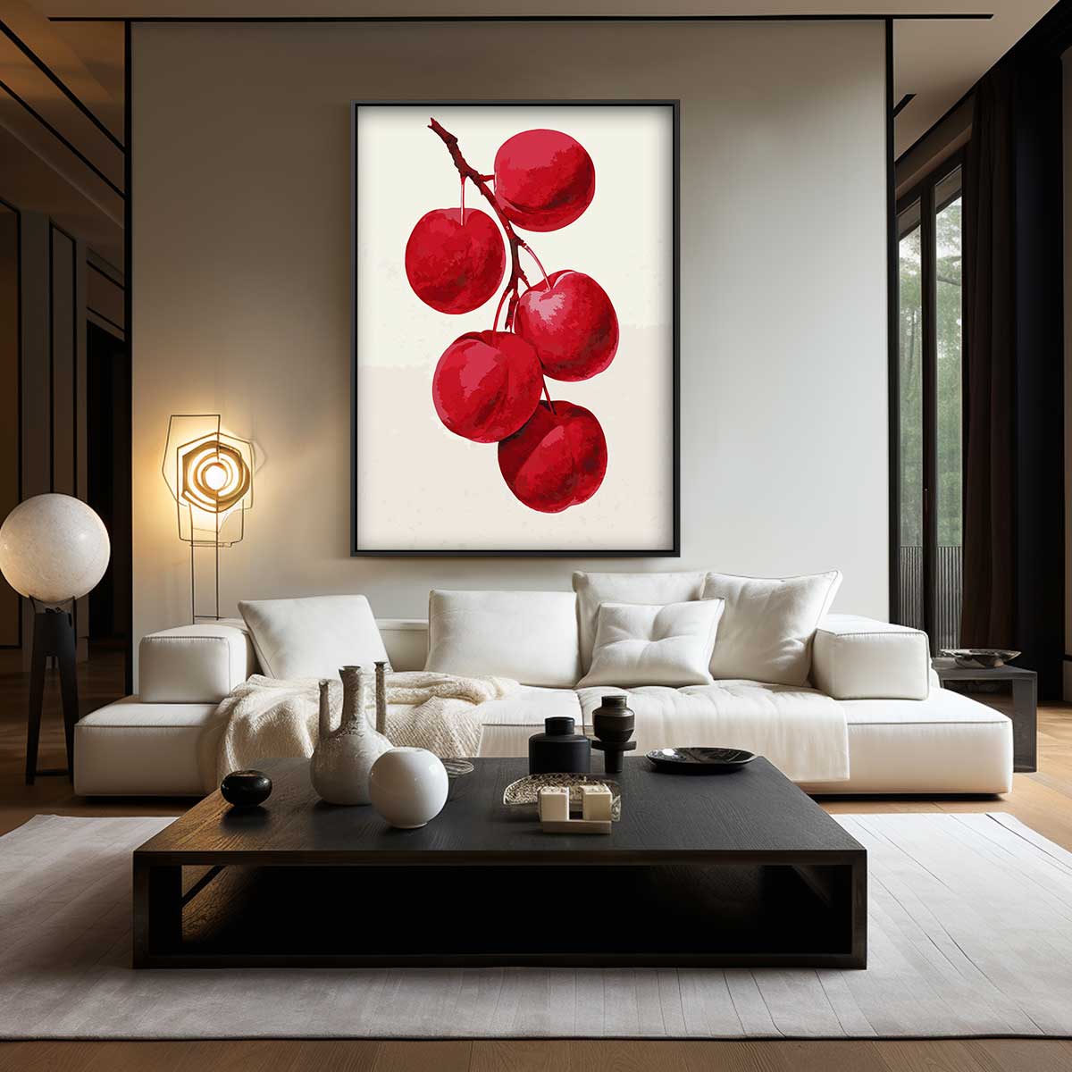 Rode Pruimen aan Tak Kunstwerk-canvas-dibond-plexiglas-wanddecoratie-WallArtistic