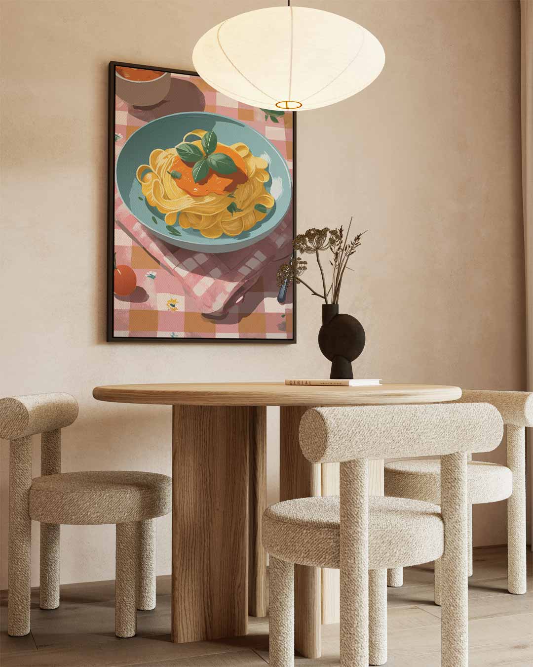 Pasta op Geblokt Tafelkleed Kunstwerk-canvas-dibond-plexiglas-wanddecoratie-WallArtistic