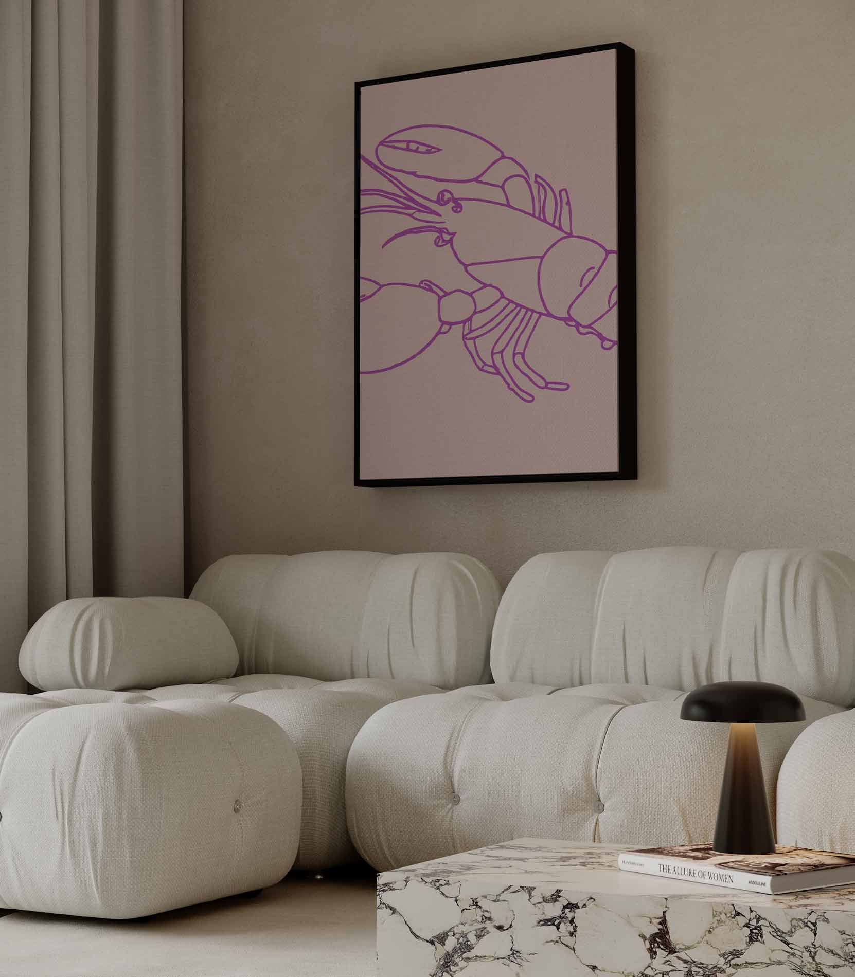 Vrolijke Roze Kreeft Illustratie Kunstwerk-canvas-dibond-plexiglas-wanddecoratie-WallArtistic