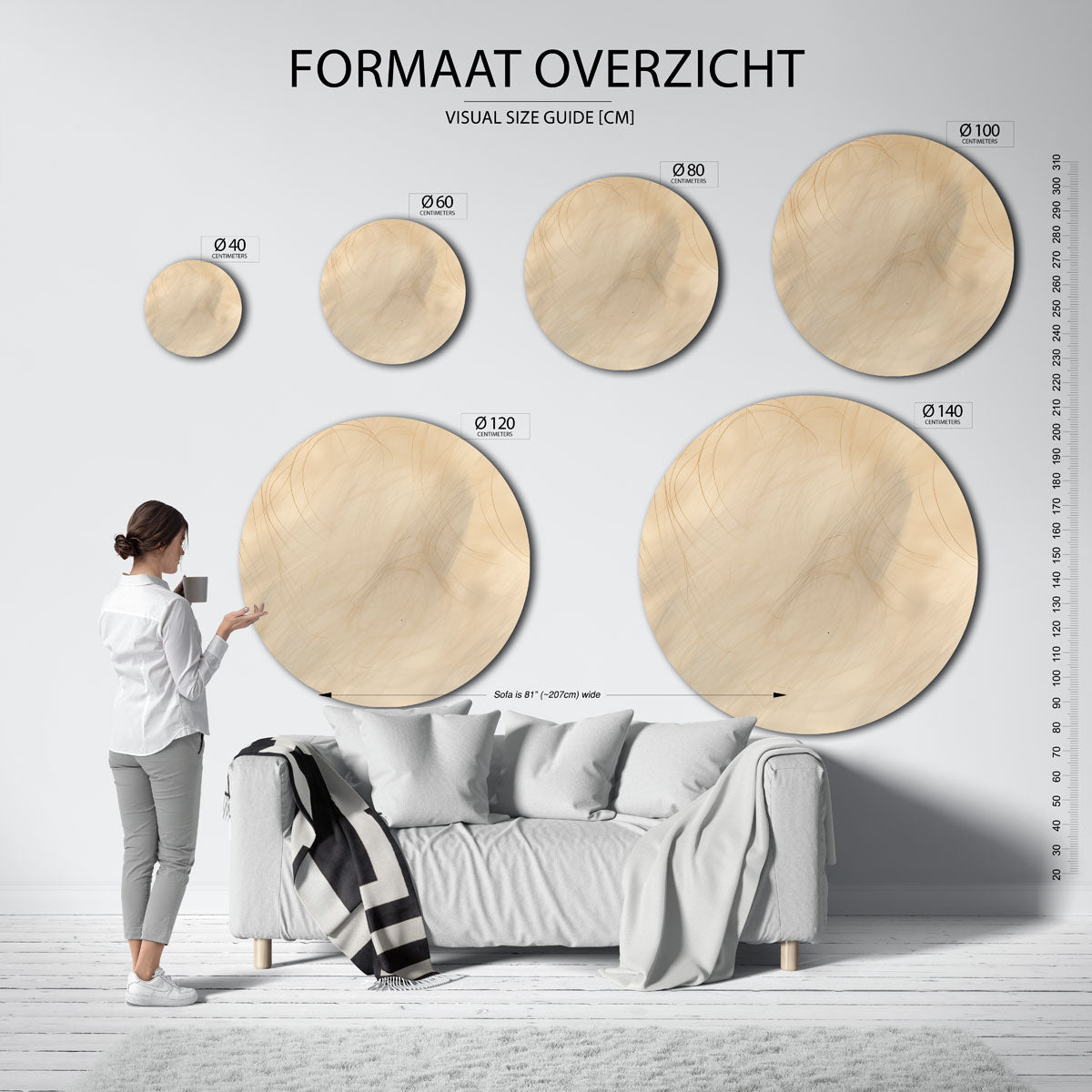 Beige lijnen Muurcirkel