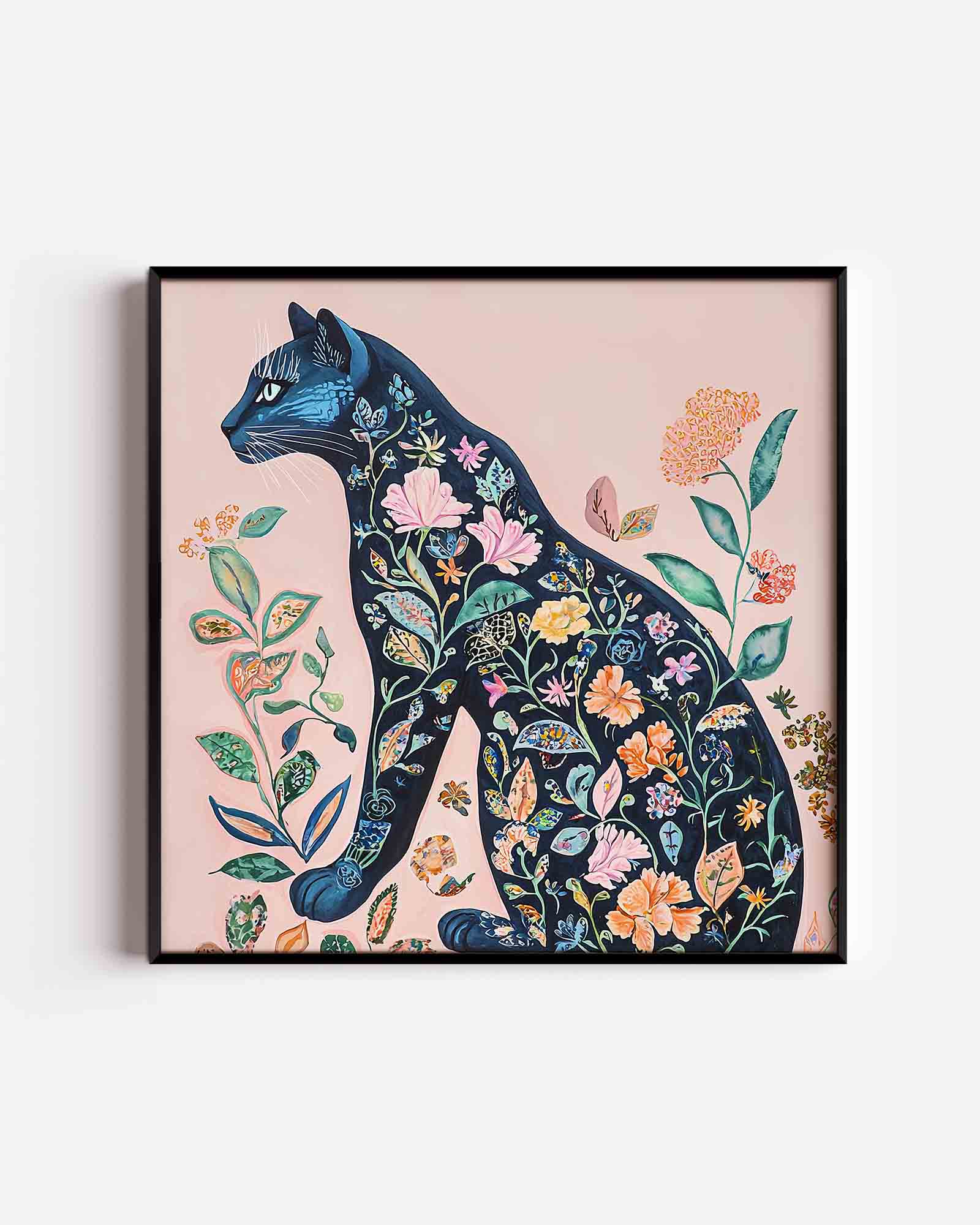 Kat met bloemen Poster