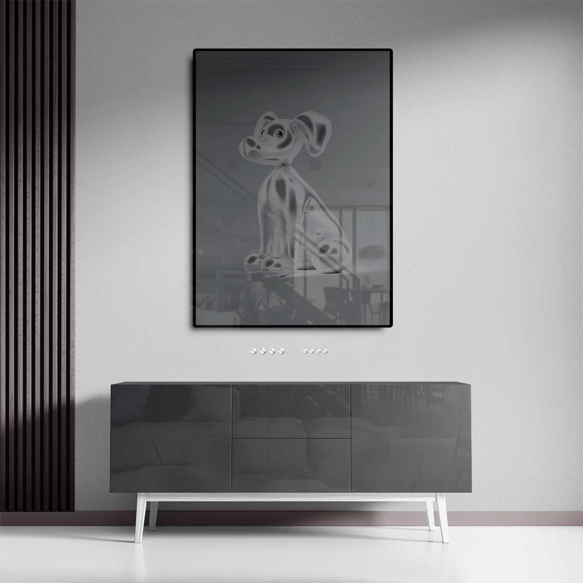 Opblaasbare Hond Sculptuur Kunstwerk-canvas-dibond-plexiglas-wanddecoratie-WallArtistic