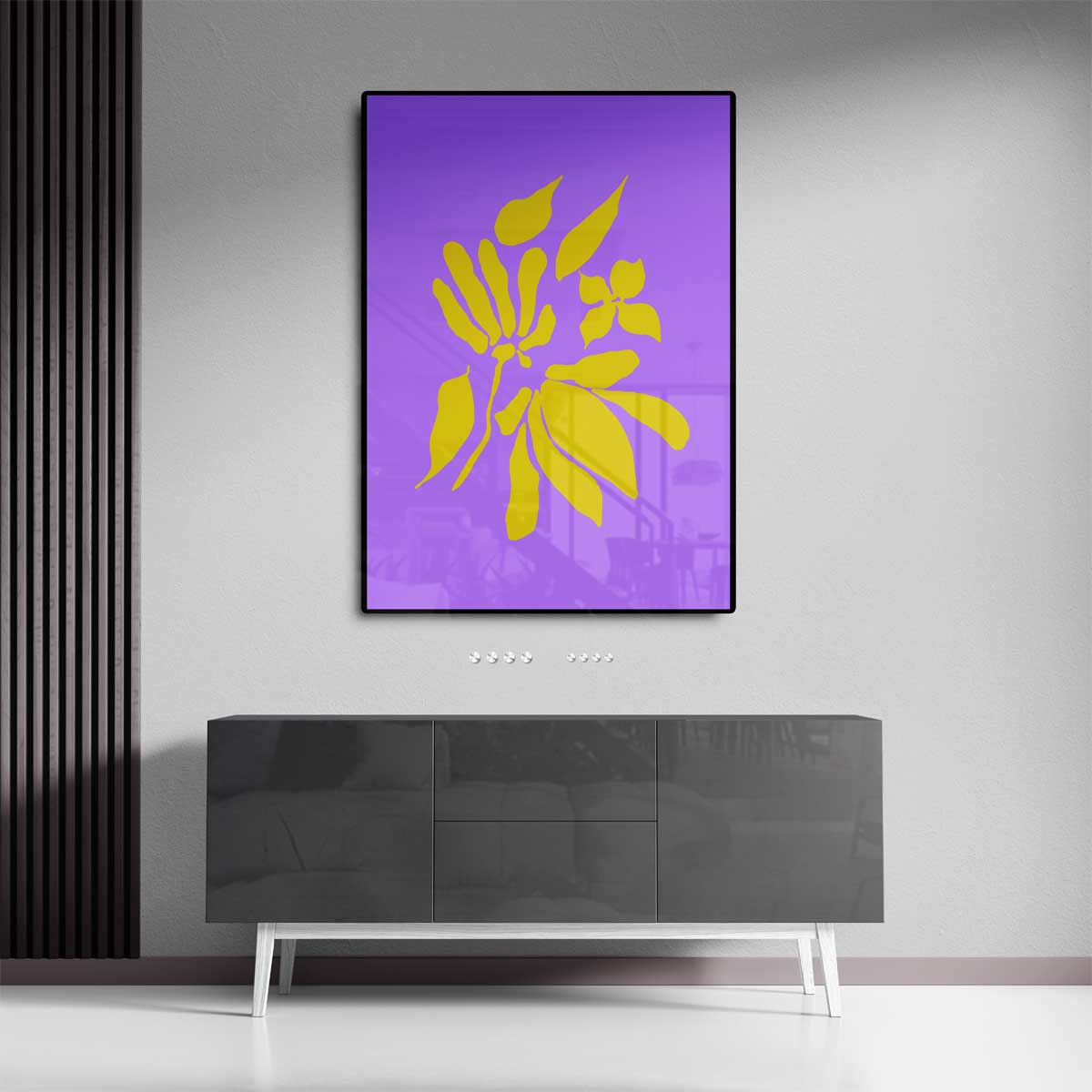 Bloemenenexplosie in Geel en Paars Kunstwerk-canvas-dibond-plexiglas-wanddecoratie-WallArtistic