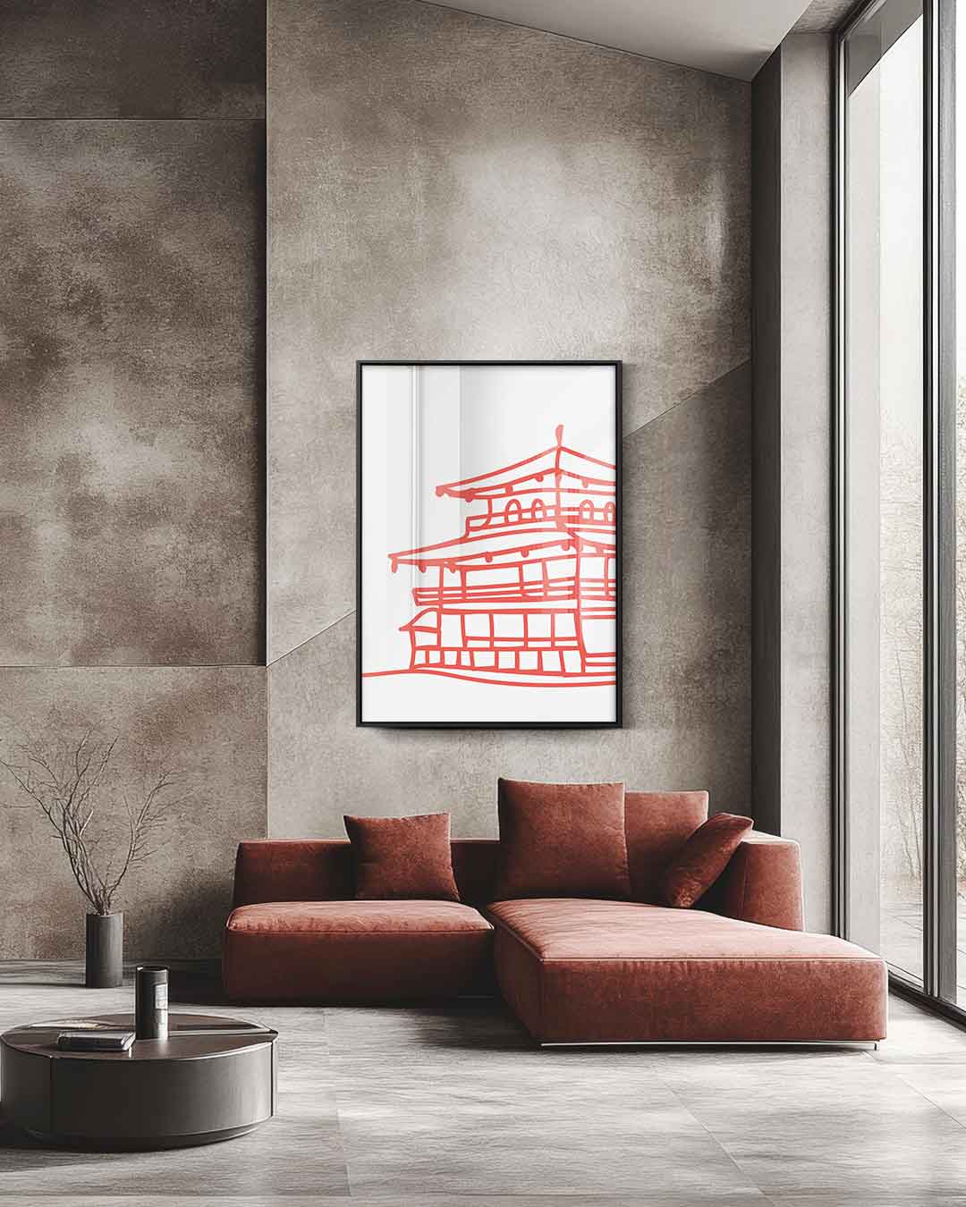 Rode Tempel Schets Kunstwerk-canvas-dibond-plexiglas-wanddecoratie-WallArtistic