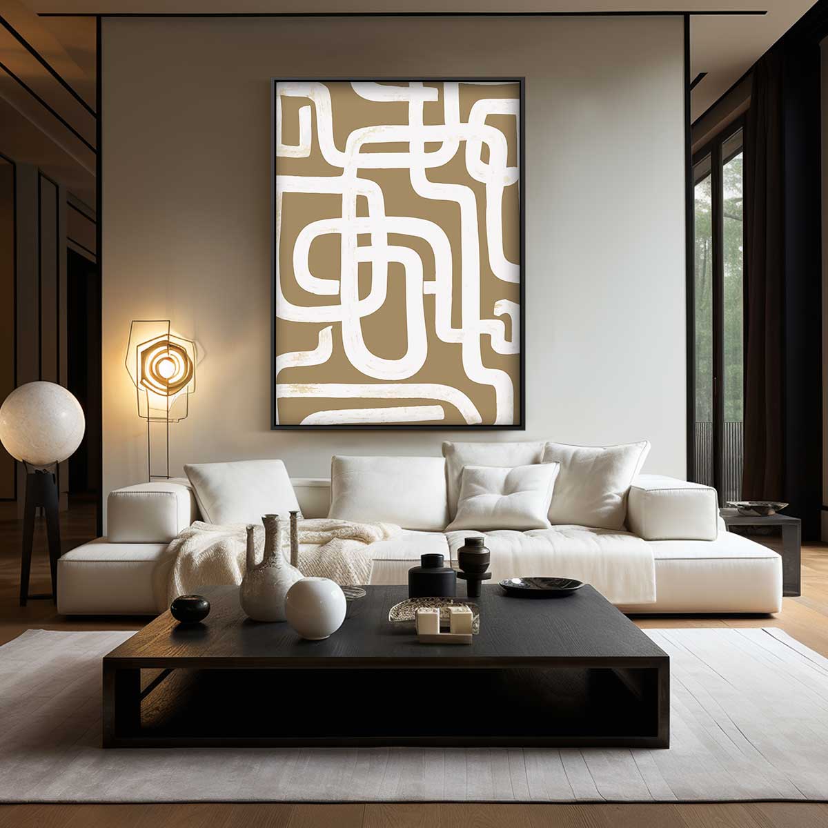 Abstract Labyrint Bruin Kunstwerk-canvas-dibond-plexiglas-wanddecoratie-WallArtistic