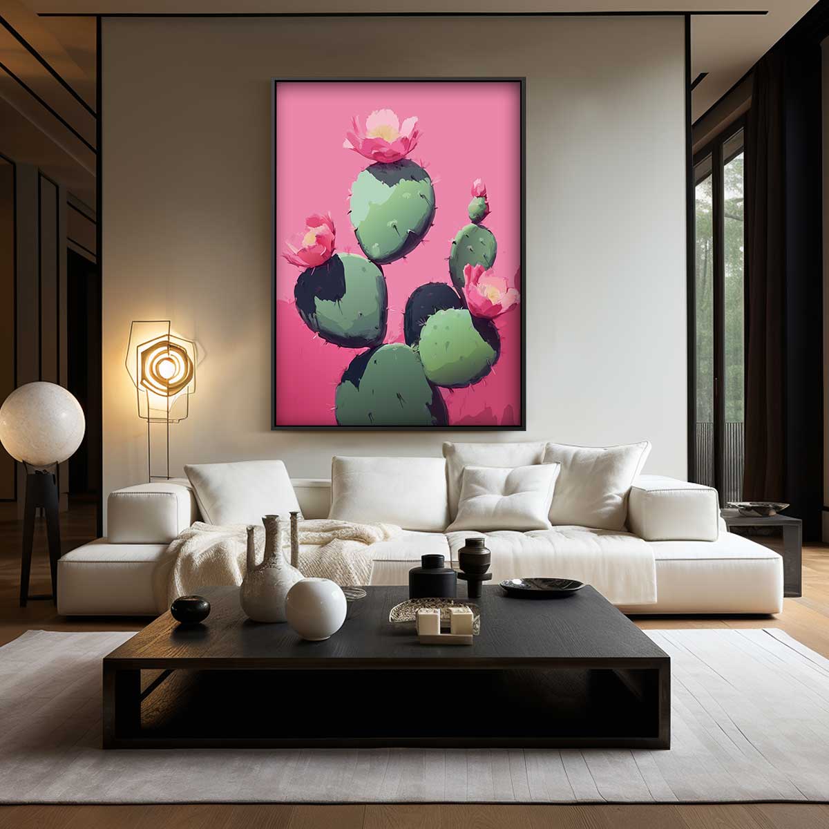 Cactus Bloei op Roze Achtergrond Kunstwerk-canvas-dibond-plexiglas-wanddecoratie-WallArtistic