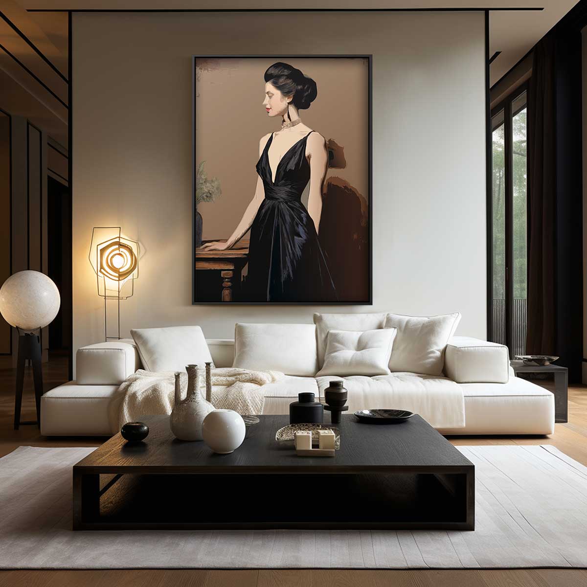 Elegante Dame in Zwart Kunstwerk-canvas-dibond-plexiglas-wanddecoratie-WallArtistic