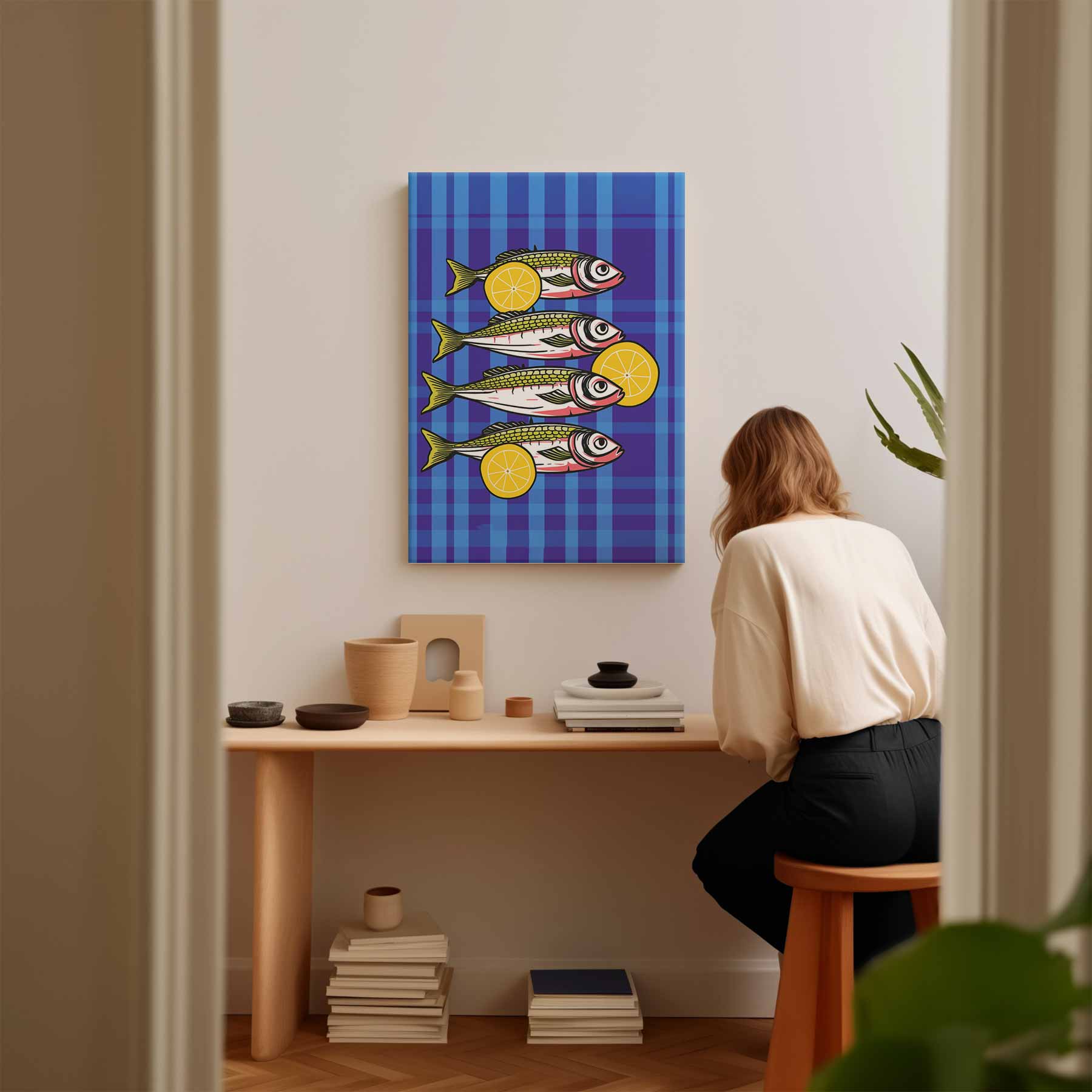 Vrolijke Vissen Met Citroen Kunstwerk-canvas-dibond-plexiglas-wanddecoratie-WallArtistic